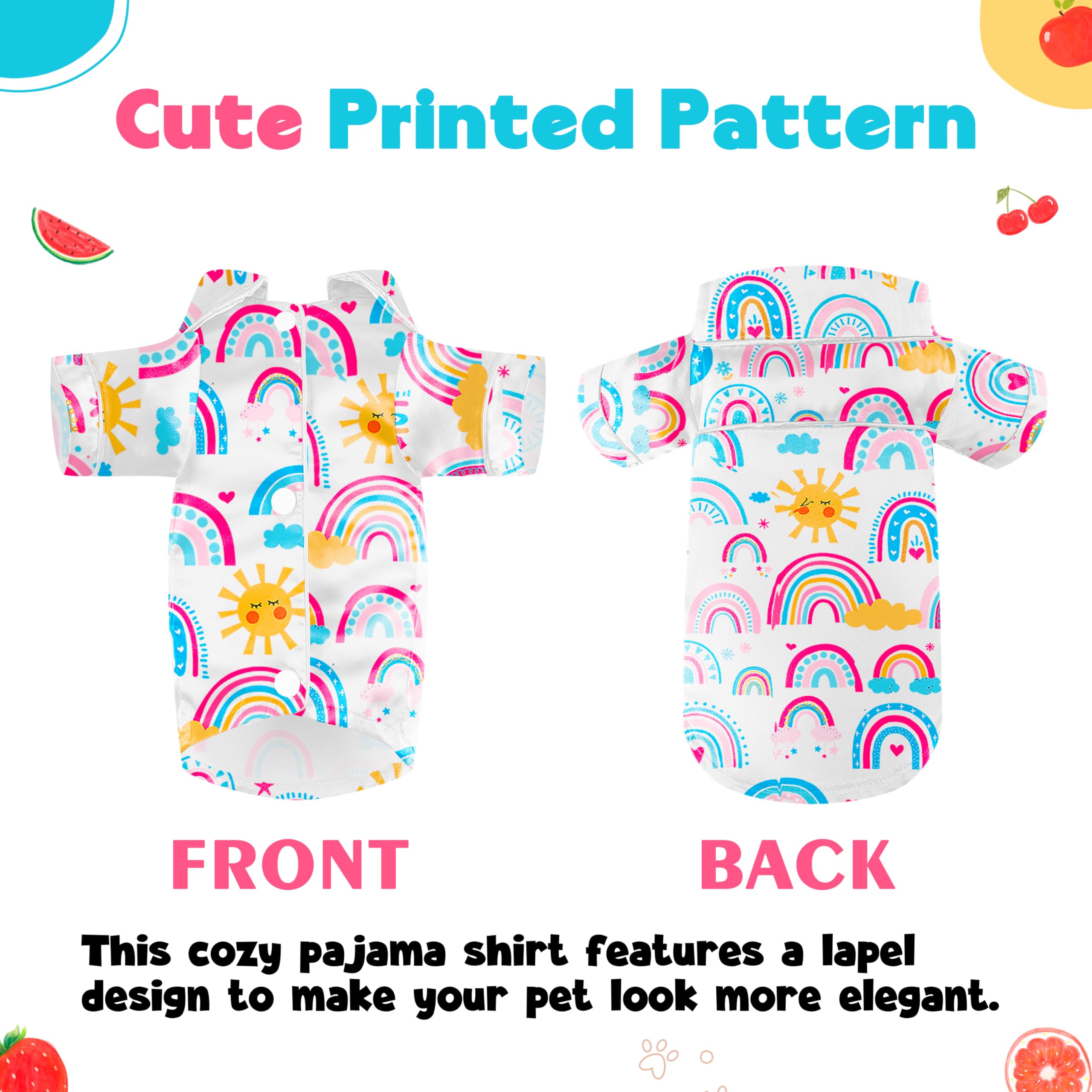 Dog Silk Pajamas Dog Shirts For Small Dogs Satin Pjs Two-Legged Puppy Clothes Lapel Sleepwear Cat Outfit (Boho Rainbow, M)