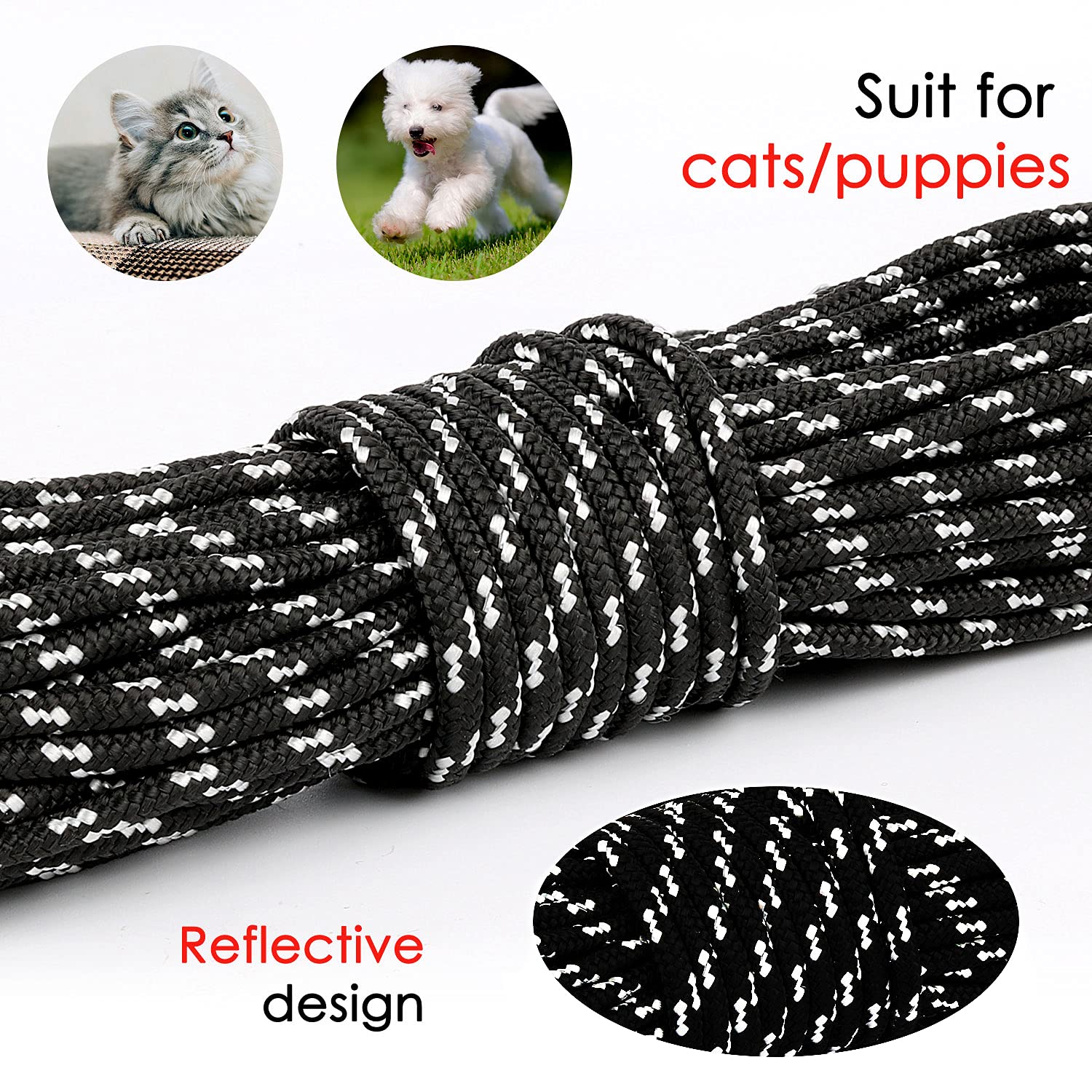 Rypet Reflective Cat Long Leash - 15 Ft Escape Proof Walking Leads Yard Long Lead Durable Safe Personalized Extender Leash Trani