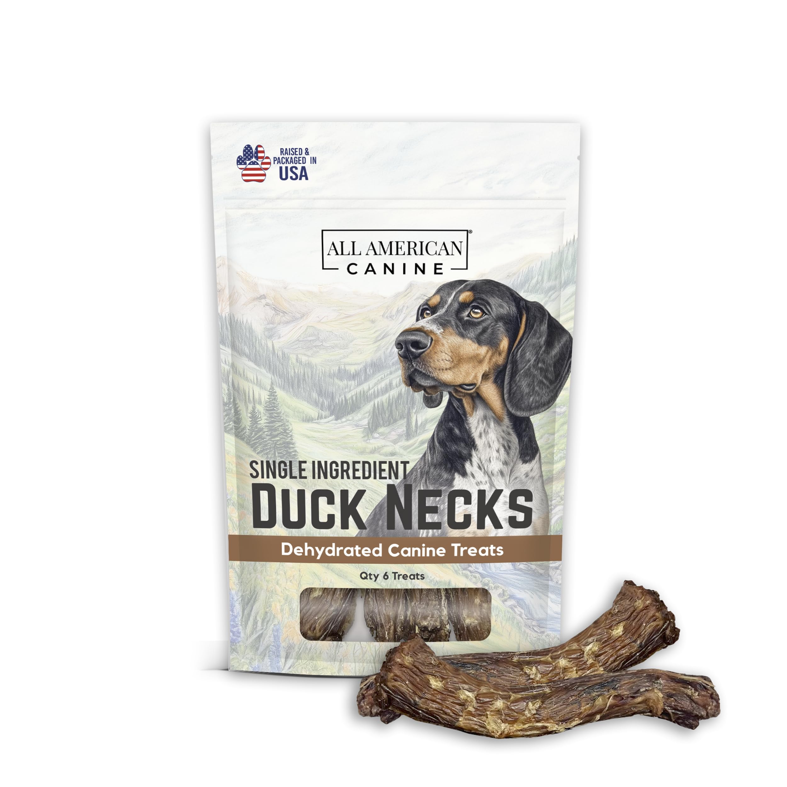 All American Canine 6 Natural Duck Neck Dog Treats - Single Ingredient, Dehydrated & Chewy - Low-Fat, High-Protein Training Rewa