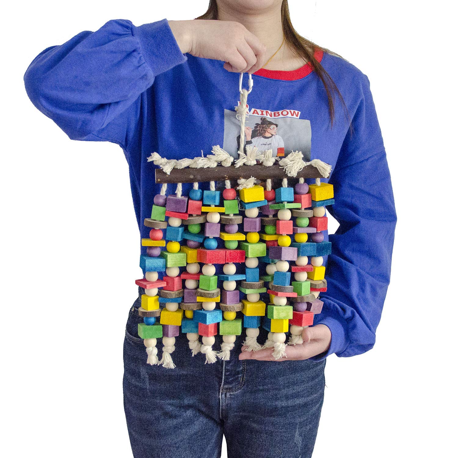 Deloky Large Bird Parrot Chewing Toy - Multicolored Natural Wooden Blocks Bird Parrot Tearing Toys Suggested For Large Macaws Cokatoos,African Grey And A Variety Of Amazon Parrots(15.7' X 9.8')