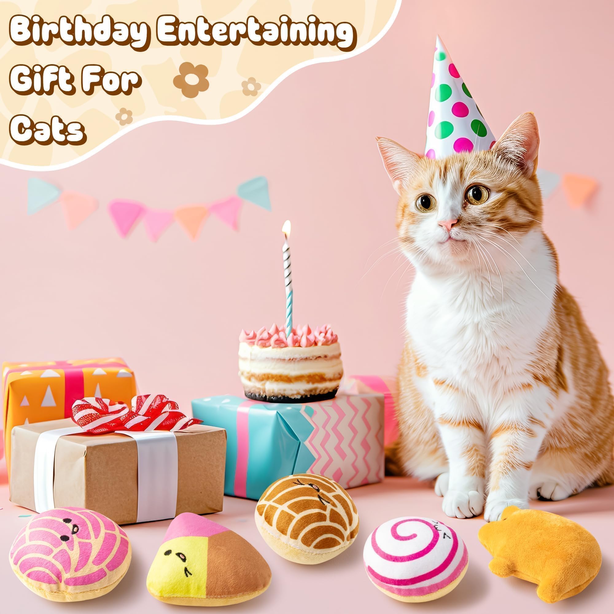 L1Rabe Mexican Catnip Stuffed Toys 5P Mexican Concha Cafecito Conchas Pan Dulce Funny Cat Toys For Cat Lovers Gifts Indoor Kitte