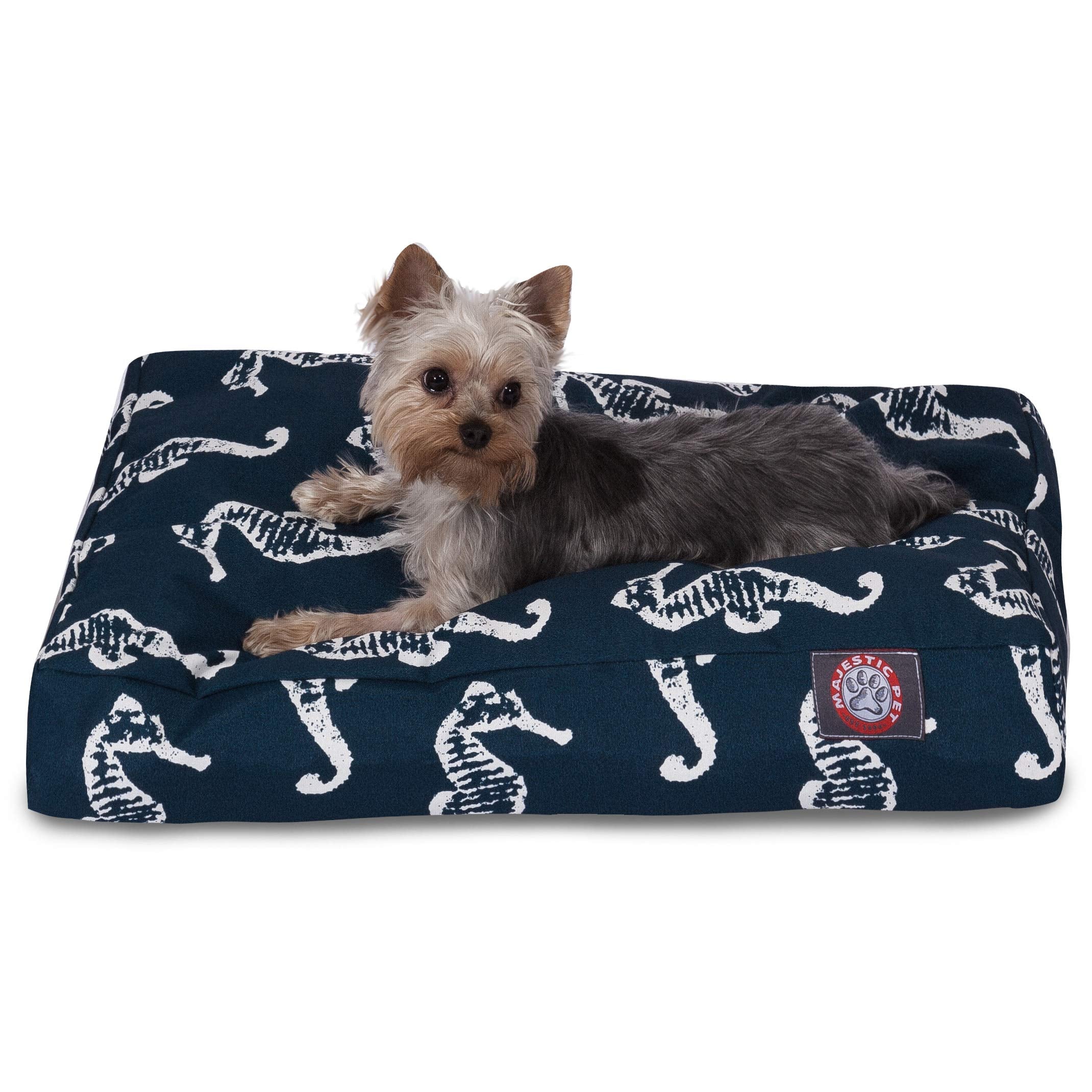 Navy Sea Horse Small Rectangle Indoor Outdoor Pet Dog Bed With Removable Washable Cover By Majestic Pet Products