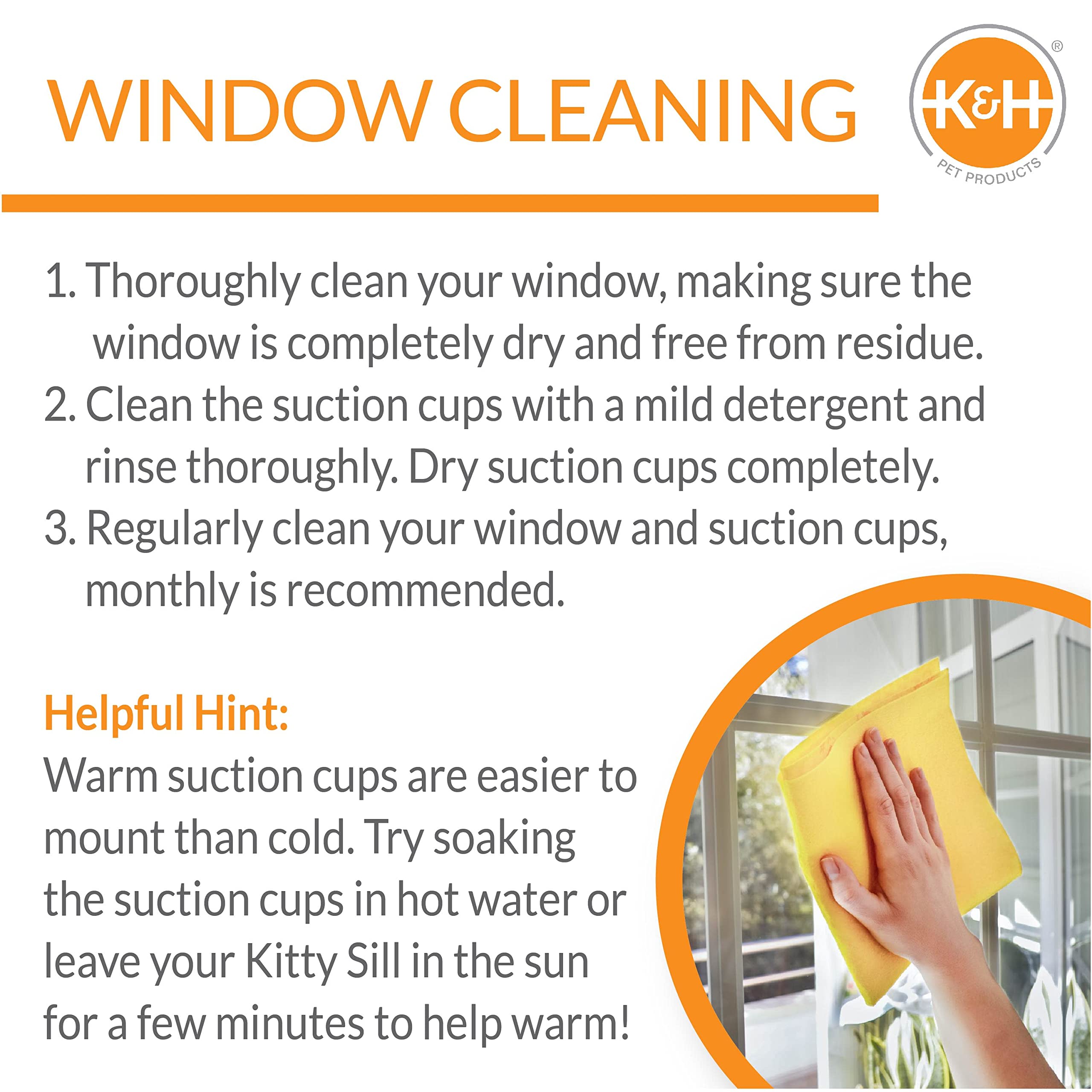 K&H Pet Products Universal Mount Cat Window Perch Bed for Large Cats, Orthopedic Window Hammock Holds 60 lbs, Sturdy Suction Cup