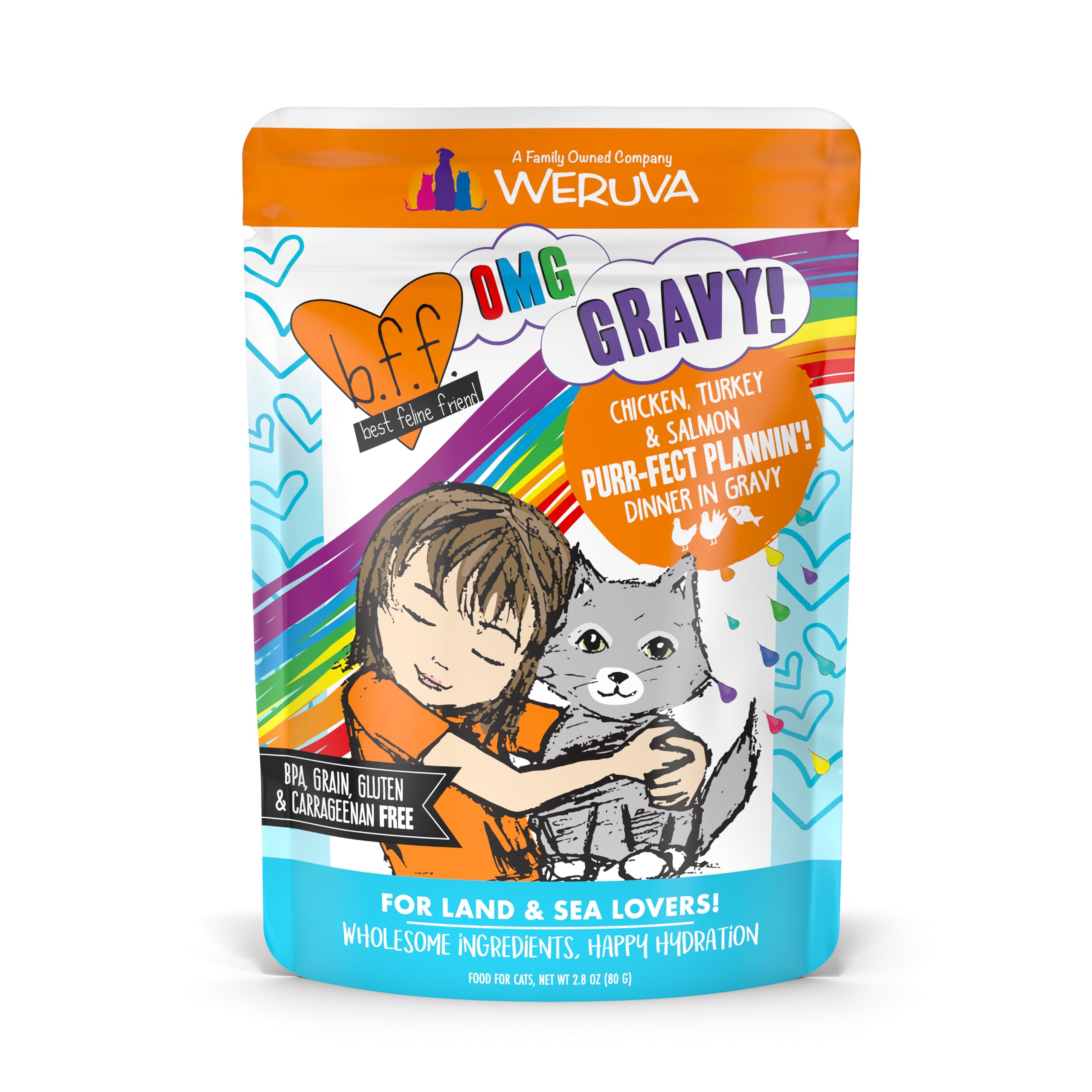 Weruva B.F.F. OMG - Best Feline Friend Oh My Gravy!, Purr-FECT Plannin! with Chicken, Turkey & Salmon in Gravy Cat Food, 2.8oz