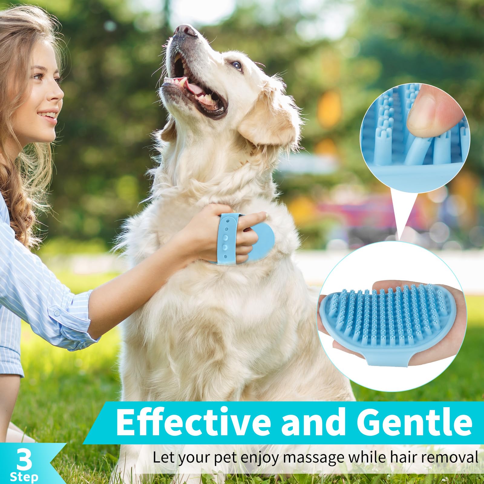 Comotech 3PCS Dog Bath Brush | Dog Shampoo brush | Dog Scrubber for Bath | Dog Bath Brush Scrubber | Dog Shower/Washing Brush wi