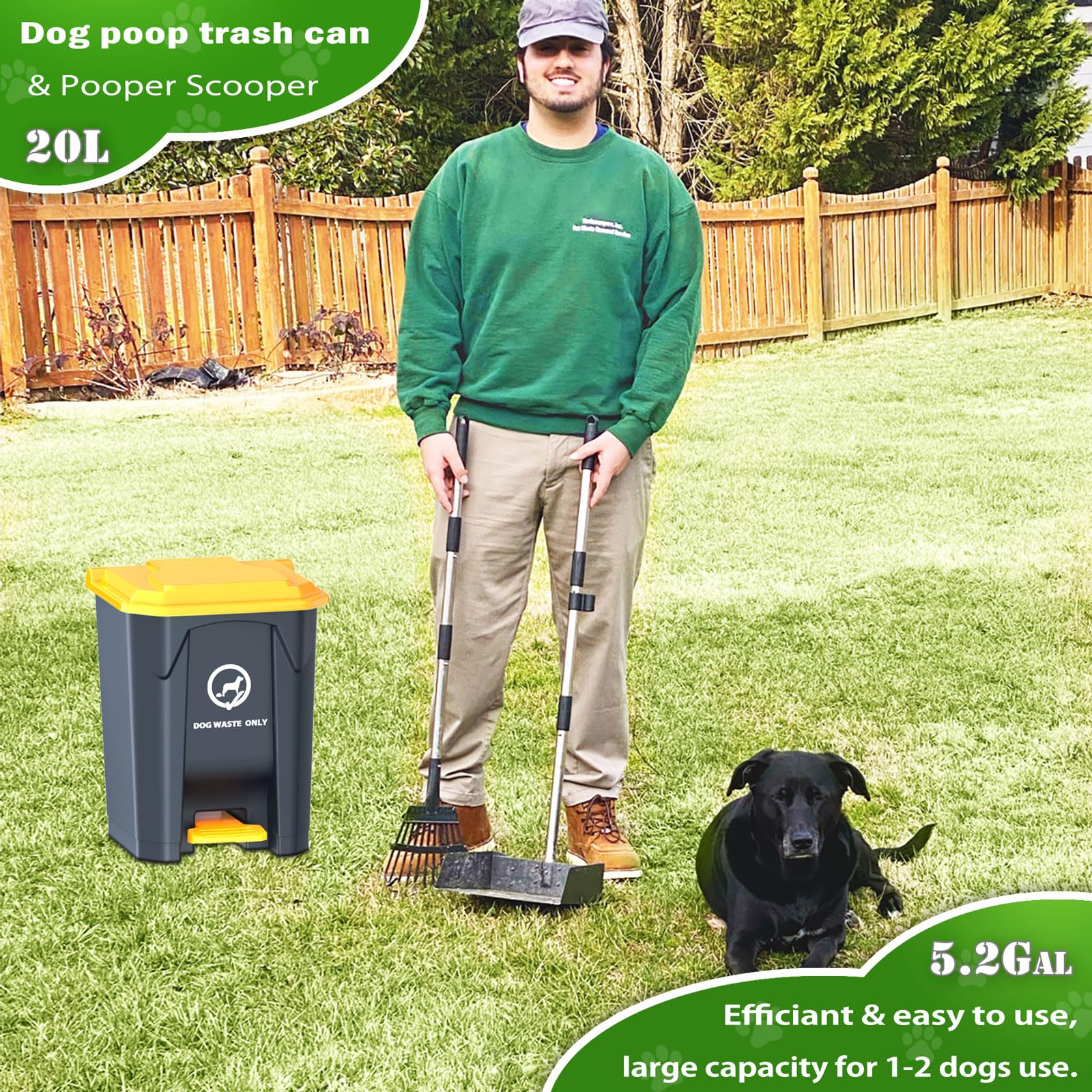 Outdoor Dog Poop Trash Can With Pooper Scooper & 60 Free Poop Bags -15 L/4 Gallon Dog Waste Trash Can Pet Waste Disposal Station