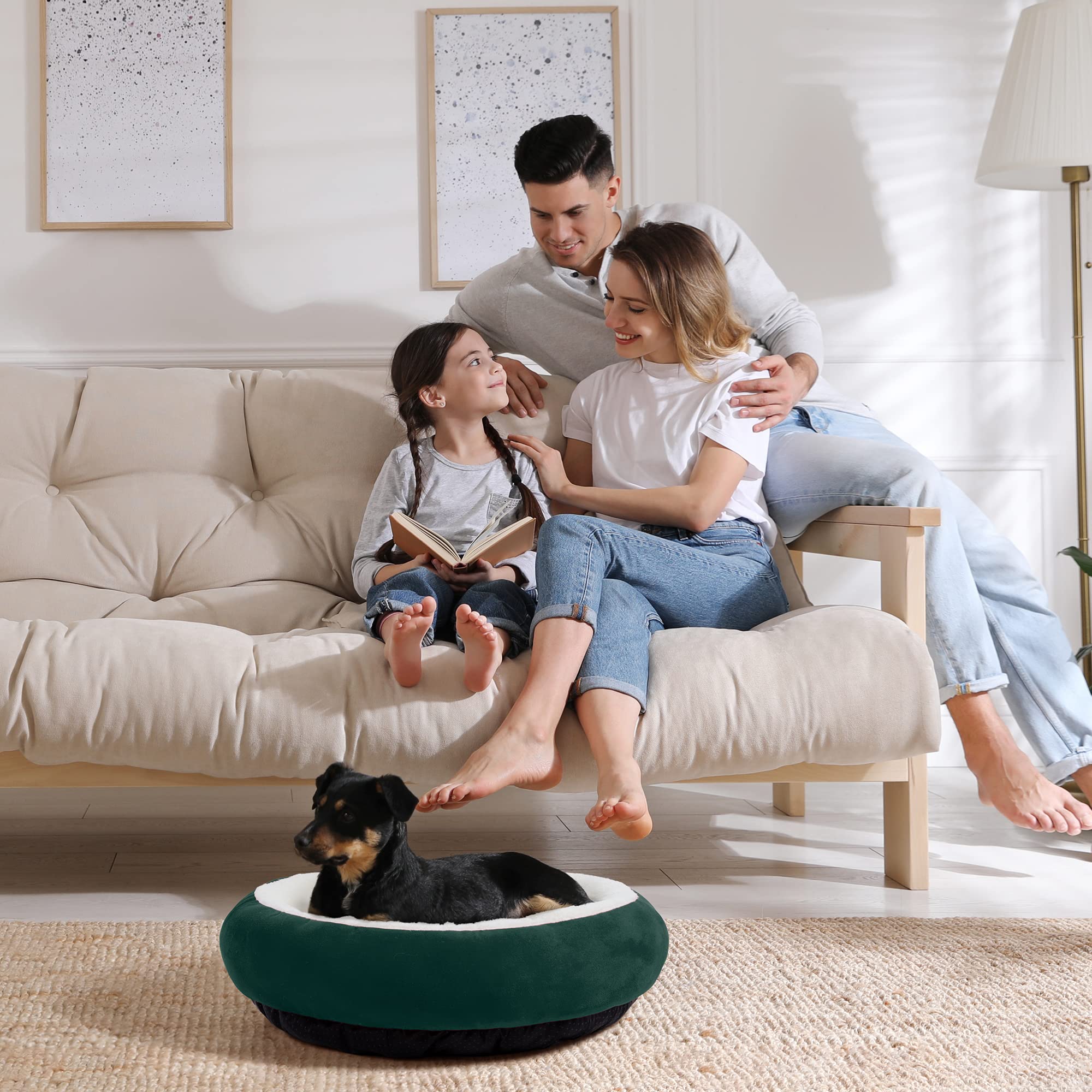 Love'S Cabin Round Donut Cat And Dog Cushion Bed, 20In Pet Bed For Cats Or Small Dogs, Anti-Slip & Water-Resistant Bottom, Super Soft Durable Fabric Pet Beds, Washable Luxury Cat & Dog Bed Green