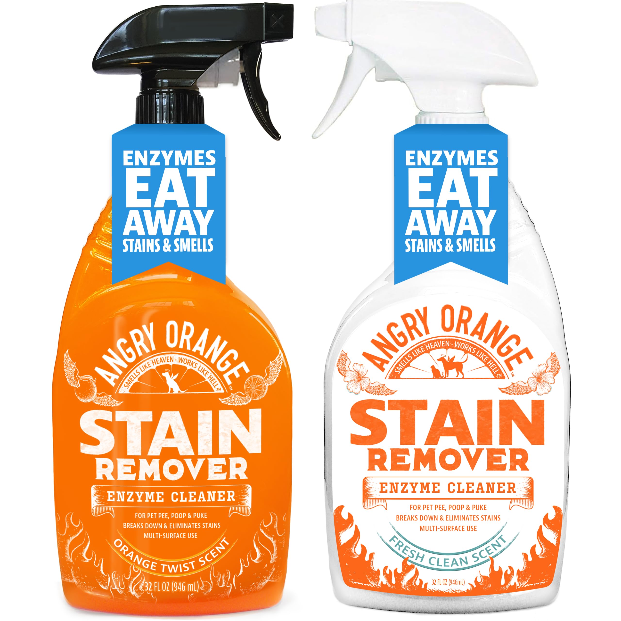 Angry Orange Pet Stain Remover For Dog Urine And Stains - Enzyme Cleaner - Citrus + Fresh Sent - Value 2 Pack