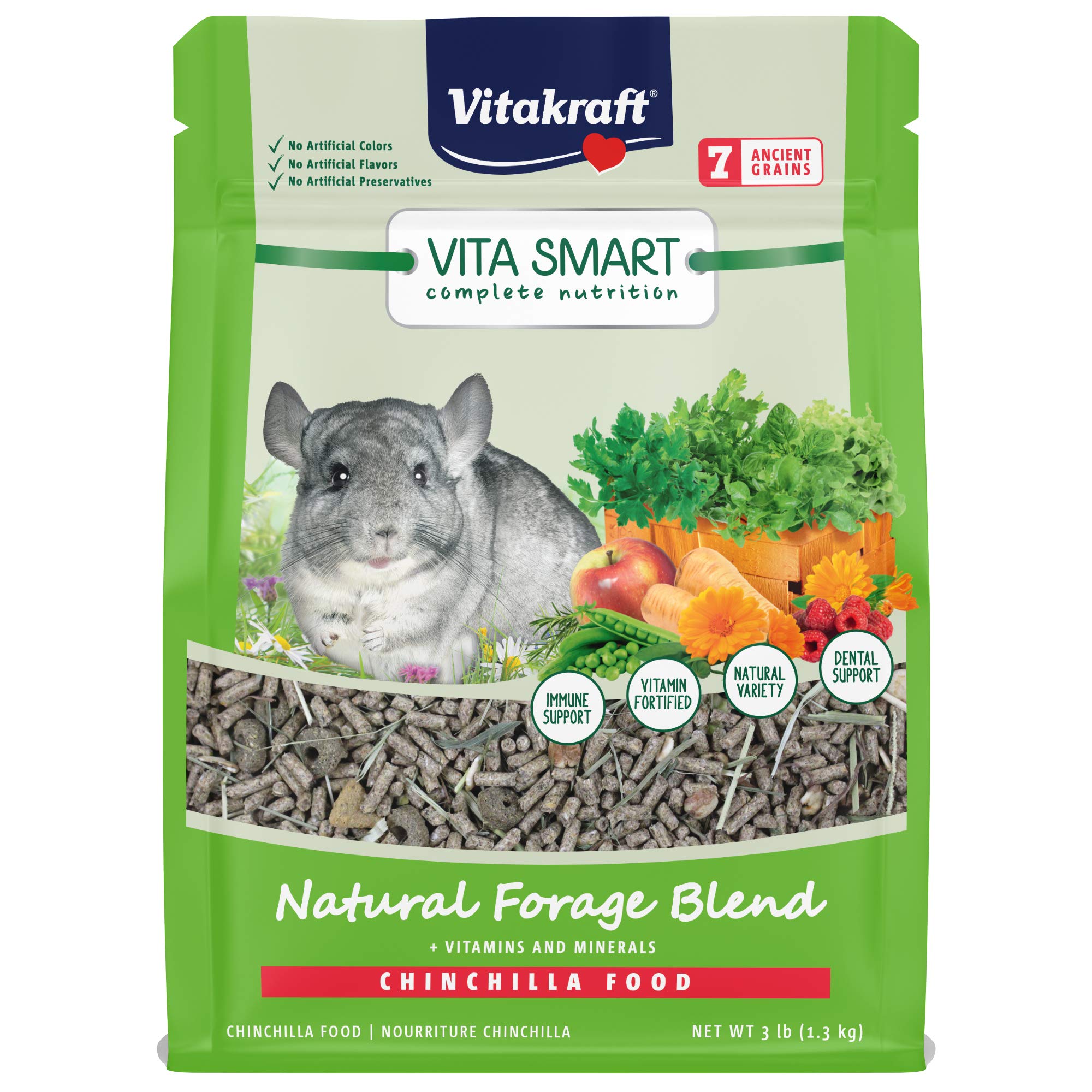 Vitakraft Vita Smart Chinchilla Food - Vitamin-Fortified Complete Nutrition - Natural Forage Blend - Timothy Hay Pellets for Chi