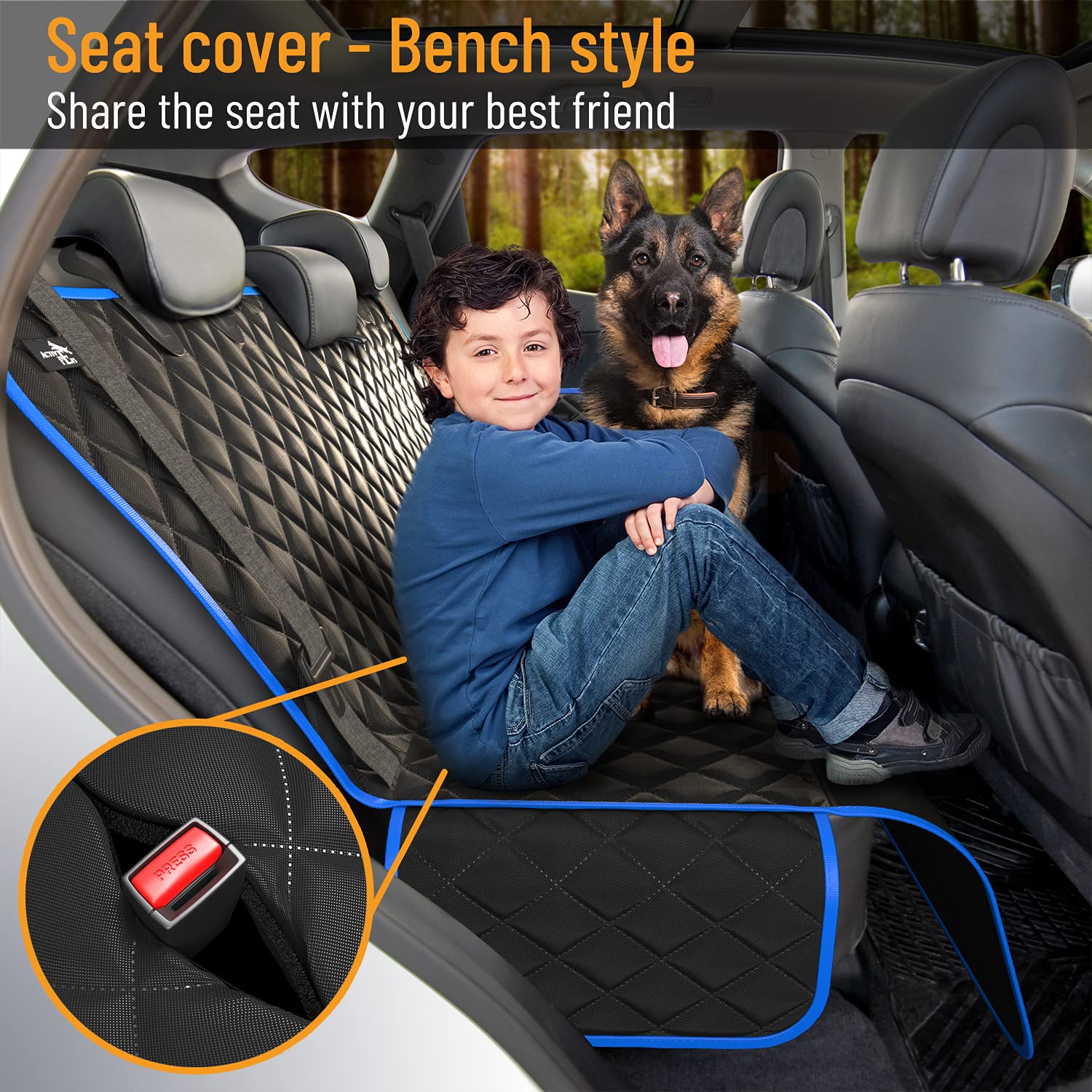 Active Pets Back Seat Cover for Dogs - XL Dog Hammock for Car w/ Mesh Window - Non-Slip, Waterproof Back Seat Protector for Trav