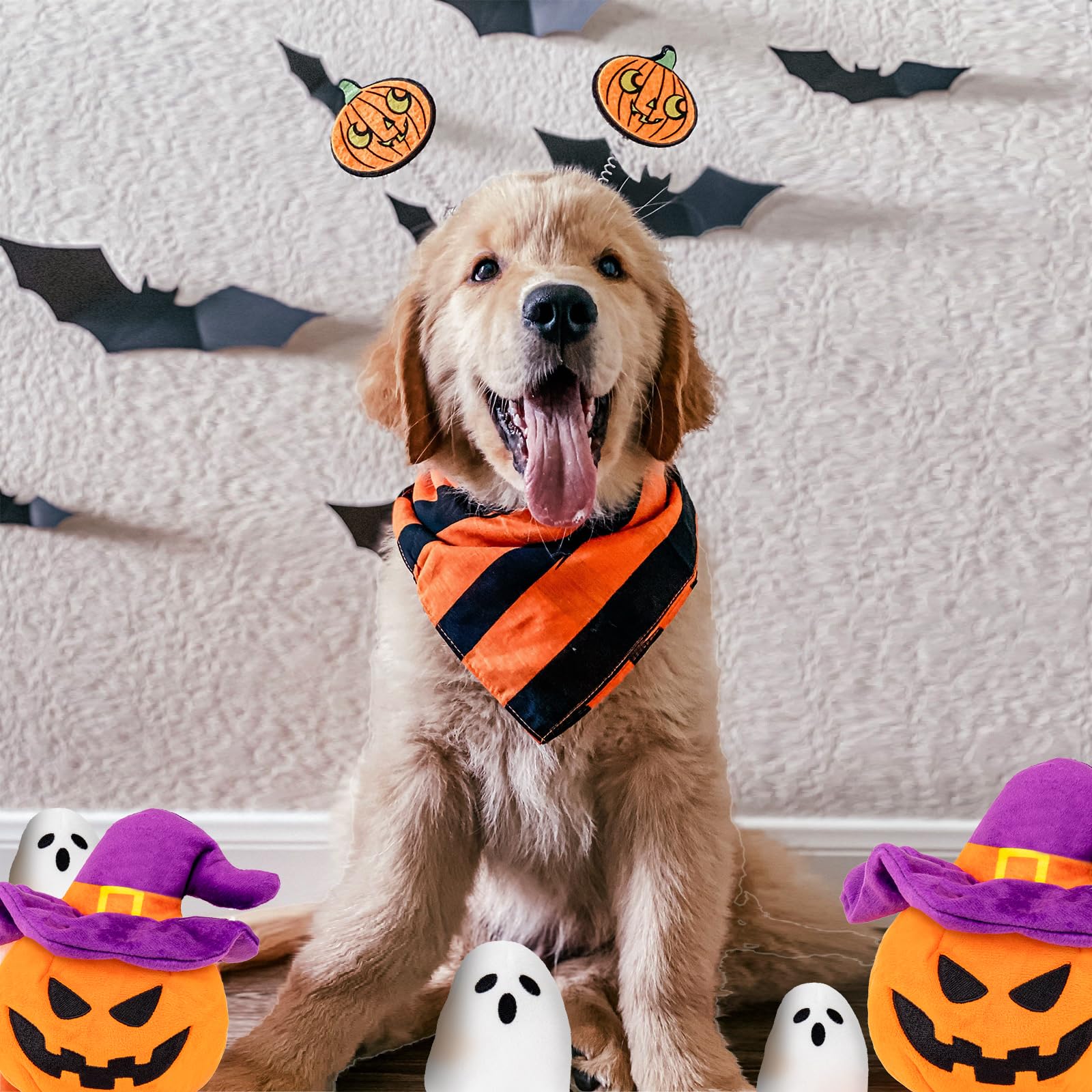 lilfrd Halloween Dog Toy - Pumpkin & Ghosts Dog Halloween Toys, Squeaky Plush Dog Toy, Halloween Dog Toys Gifts for Small Medium