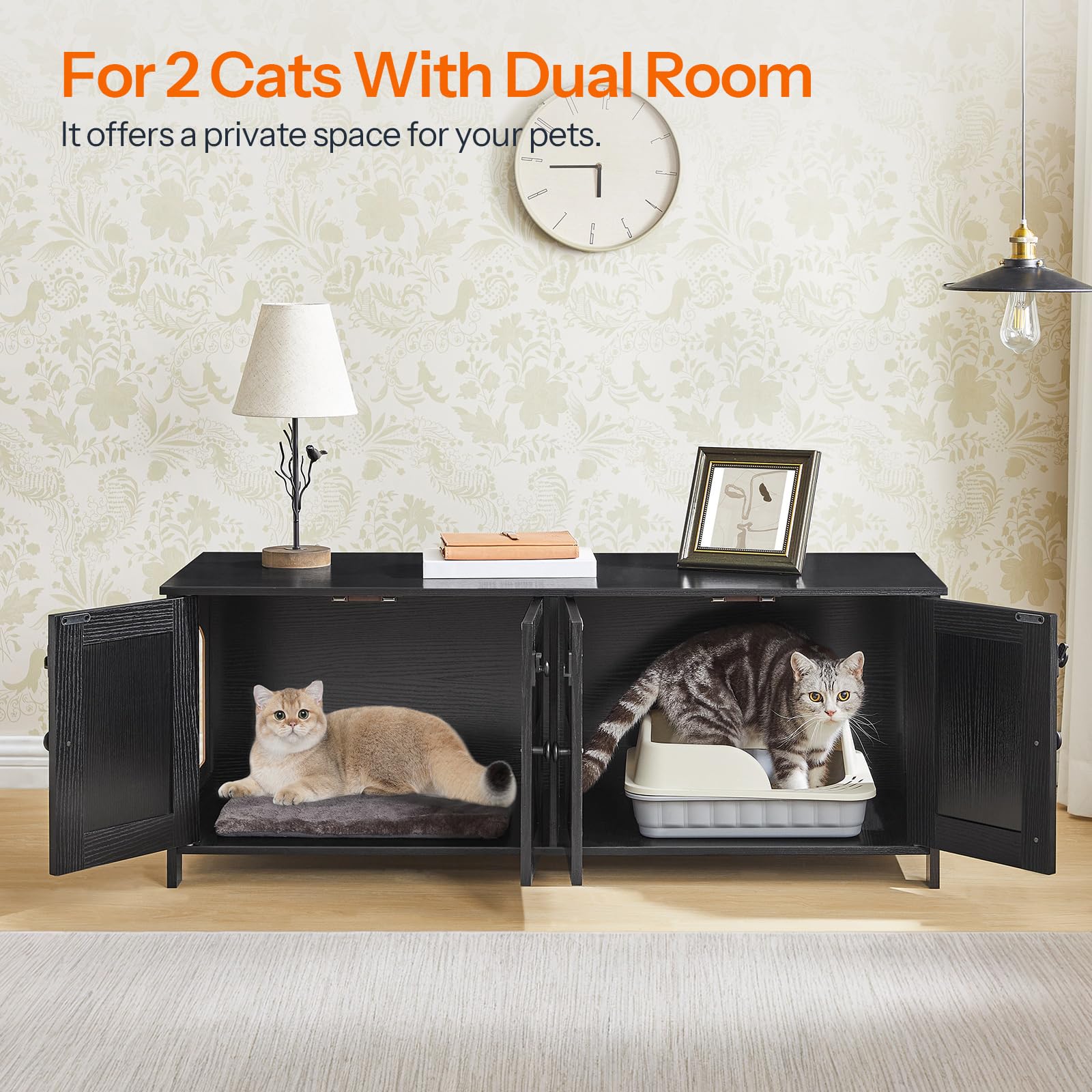 Hoobro Cat Litter Box Enclosure For 2 Cats, Hidden Litter Box Furniture, 47.2 X 17.7 X 19.7 Inches, Wooden Tv Stand With Dual Ro