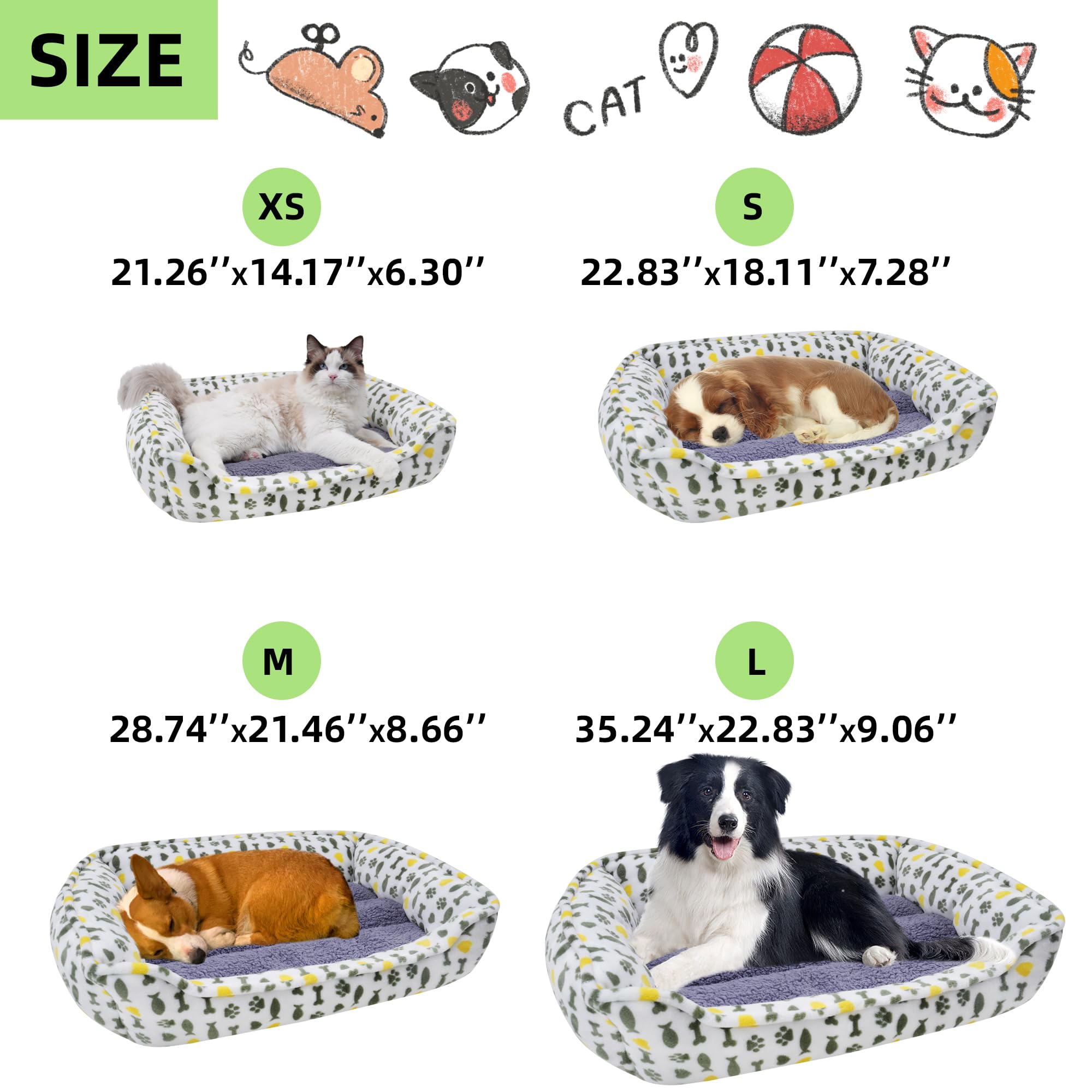 Aiwikide Dog Sofa Bed, Anti-Anxiety Bed For Dog, Rectangle Washable Bed With Grey Mattress, Large