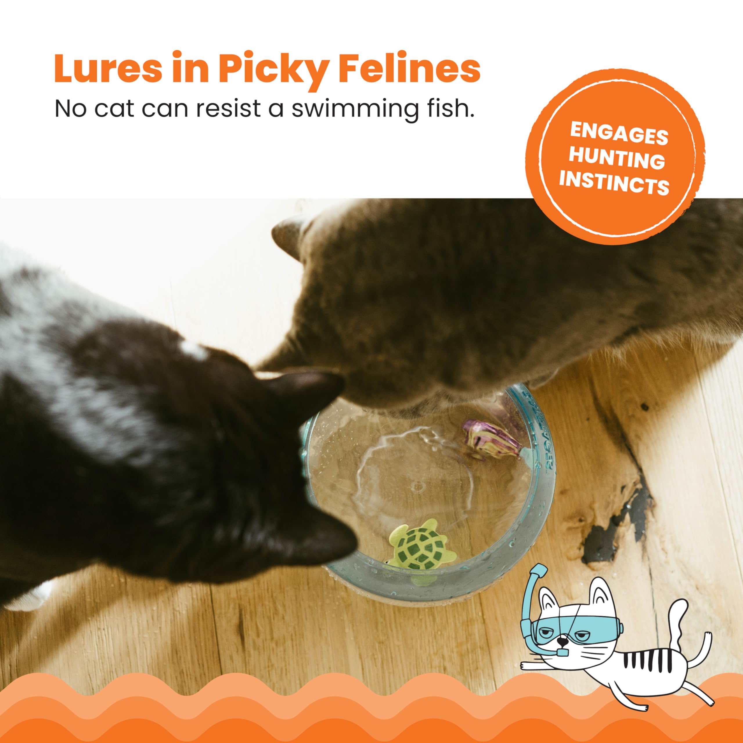 Catstages Meow-Smerizing Fish Bowl Cat Toy With Two Water Toys, Electronic Swimming Fish And Floating Turtle Toy Included, Blue