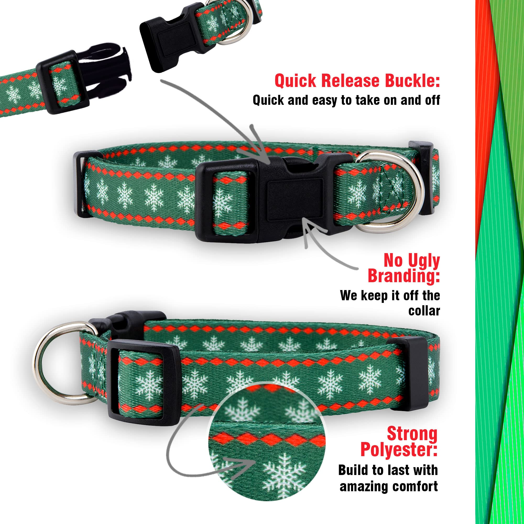 Native Pup Christmas Dog Collar (Large, Green Snowflake)