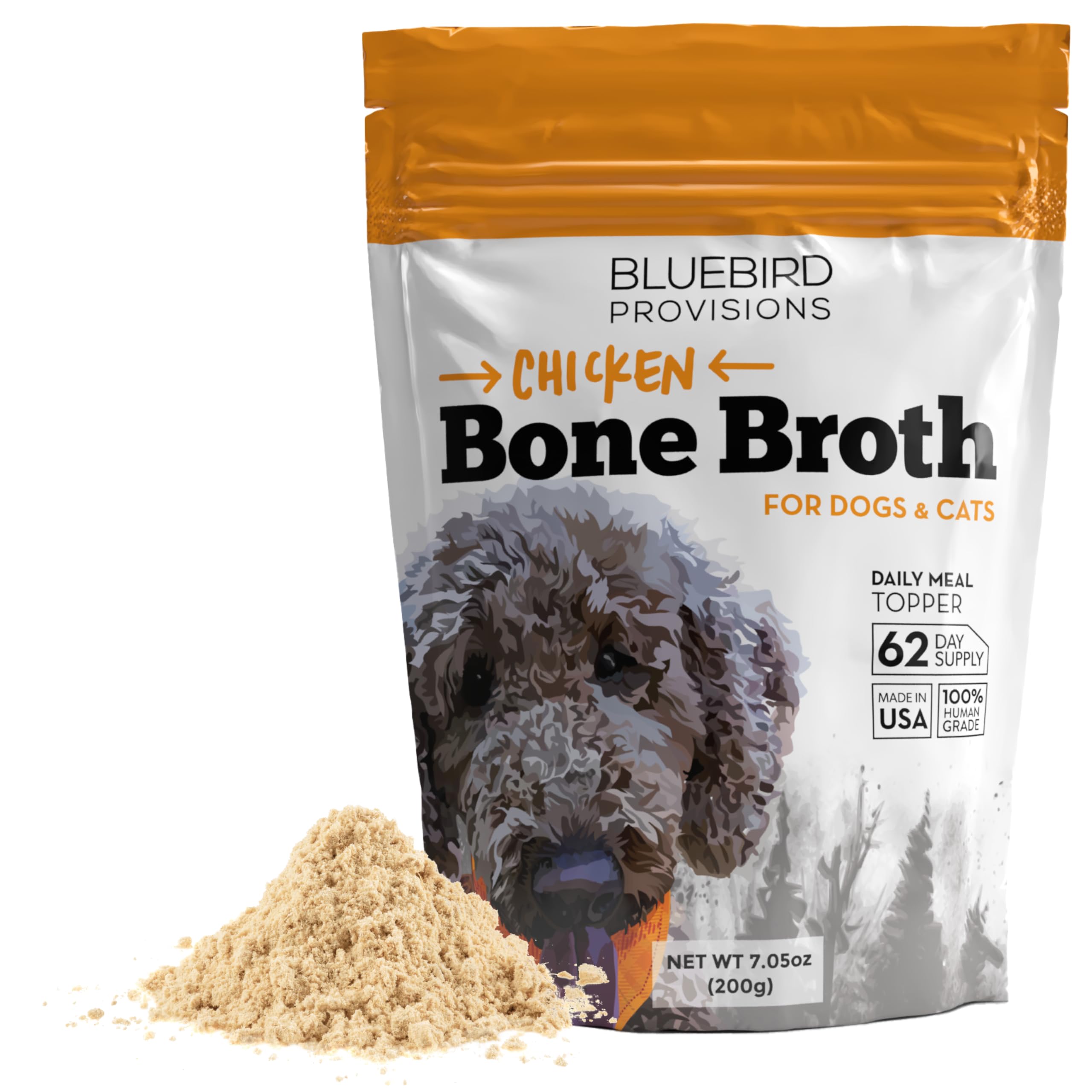 BLUEBIRD PROVISIONS Chicken Bone Broth for Dogs - Dog Safe Bone Broth - Delicious Bone Broth Powder for Dogs - Bone Broth for Ca