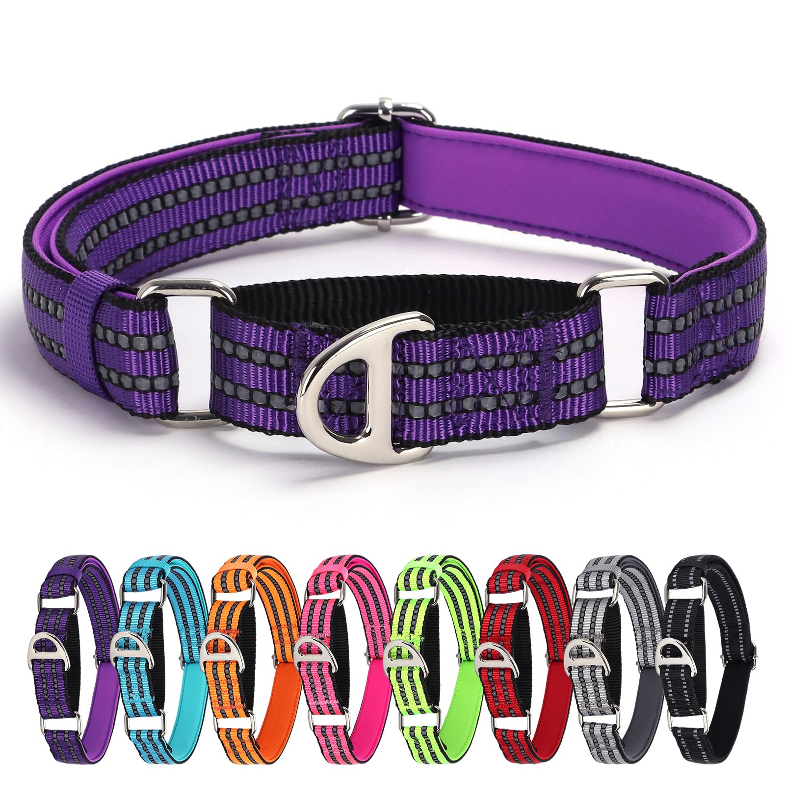 Martingale Collar For Medium Dogs With No Buckle,Reflective Nylon Padded Comfort Safe Dog Collar For Training,Nighttime Walking 