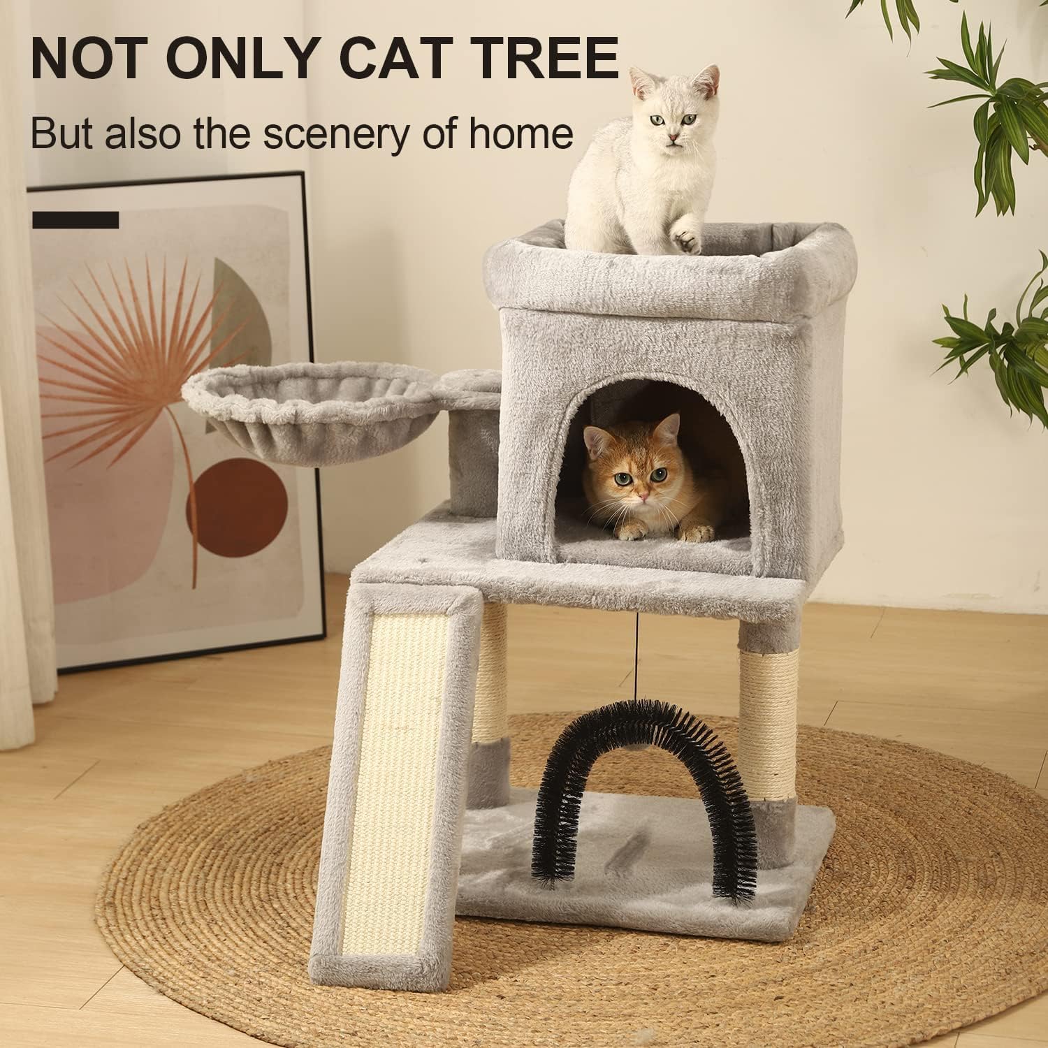 Hoopet 30In Cat Tree For Indoor Cats - Multi-Level Cat Tower With Hammock, Condo, Scratching Posts, Self-Grooming Brush & Play B