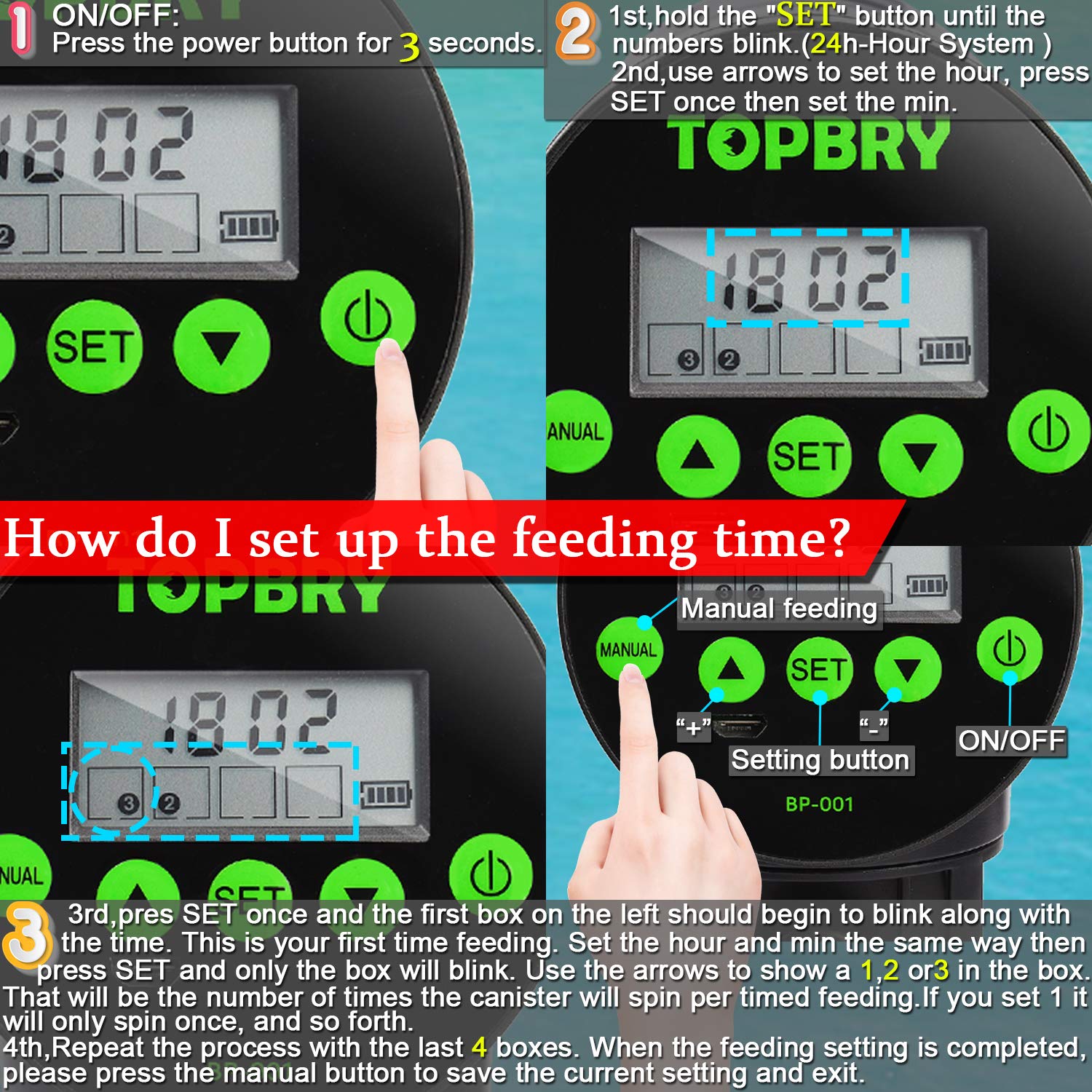 Topbry Automatic Fish Feeder,?Upgraded Version? Digital Auto Fish Turtle Feeder For Aquarium And Fish Tank, Usb Rechargeable Tim