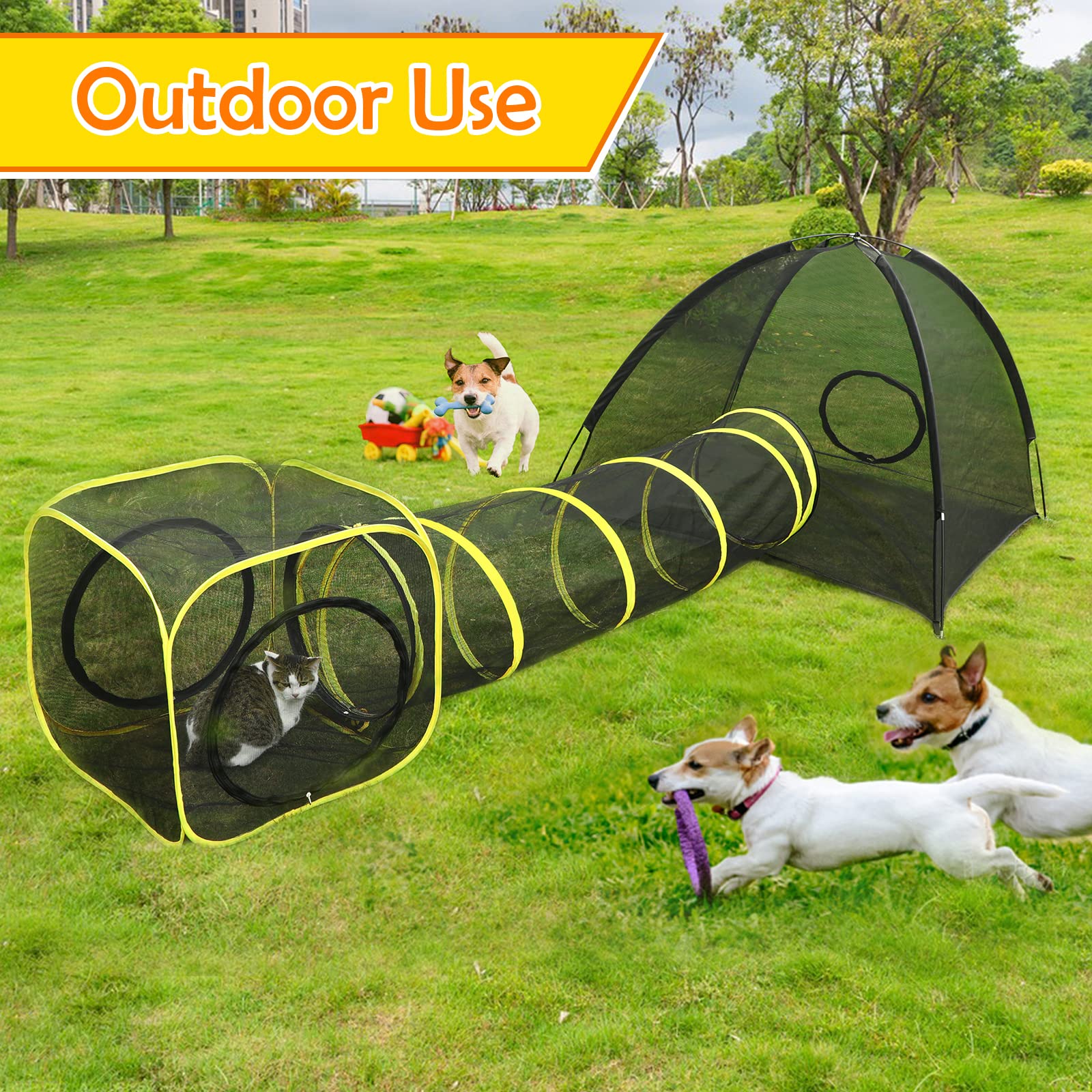 Outdoor Cat Enclosures For Indoor, Portable Mesh Tent, Outdoor Pet Tunnel, Cat Playhouse With Adjustable Cat Harness And Leash F
