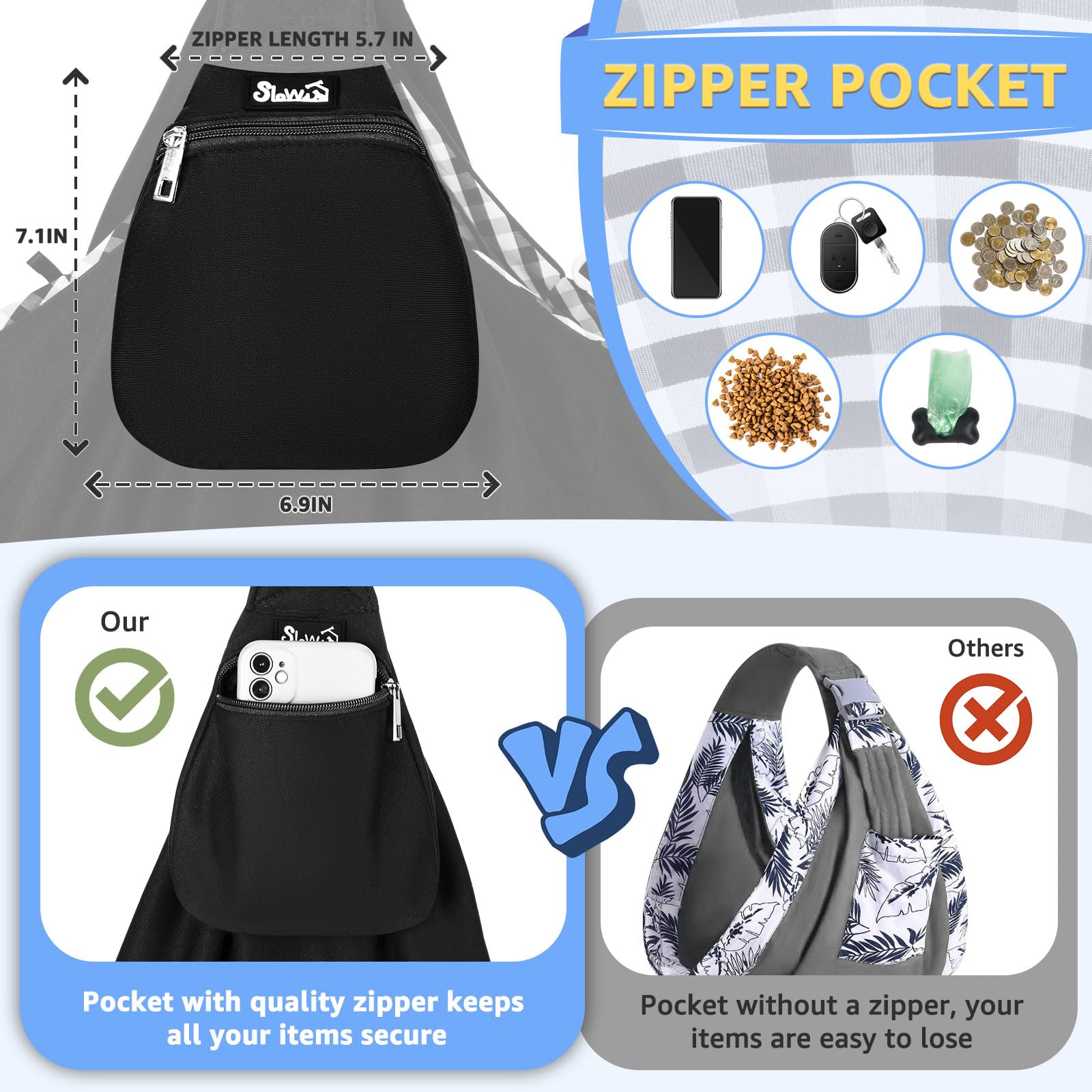 Lukovee Pet Sling, Hand Free Dog Sling Carrier Adjustable Padded Strap Tote Bag, Shoulder Bag With Front Pocket Safety Belt Carr