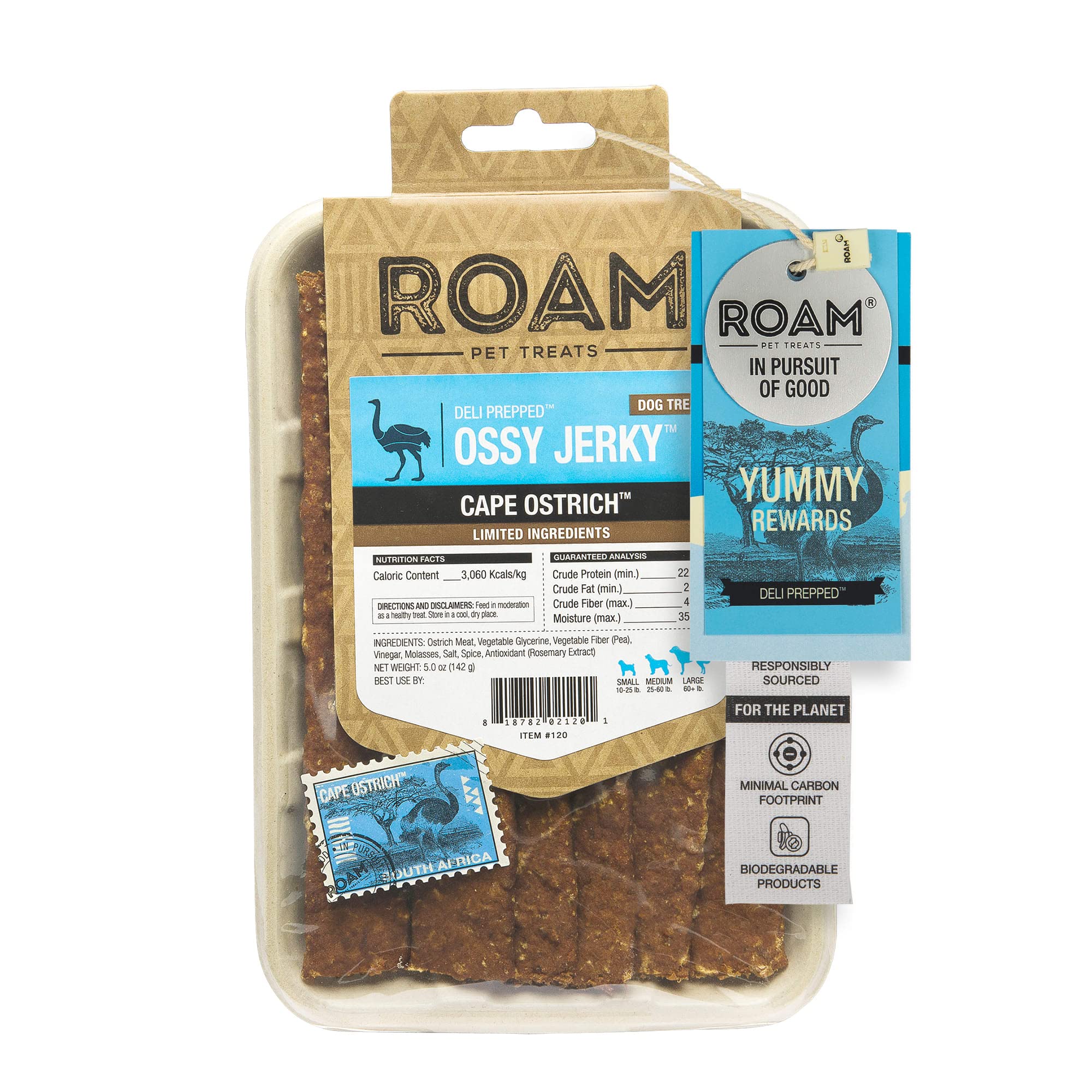 ROAM PET TREATS Ossy Jerky Dog Treats, Single Sourced Novel Protein Jerky Treats Made from Ostrich for Dog