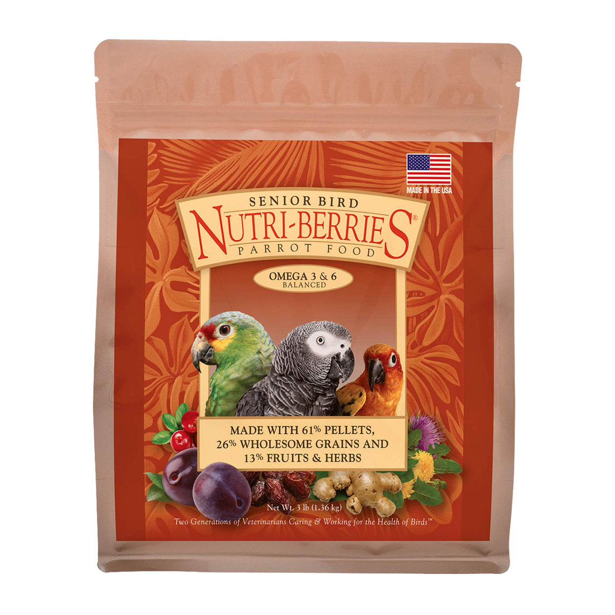 Lafeber'S Senior Bird Nutri-Berries Pet Bird Food, Made With Non-Gmo And Human-Grade Ingredients, For Parrots, 3 Lb