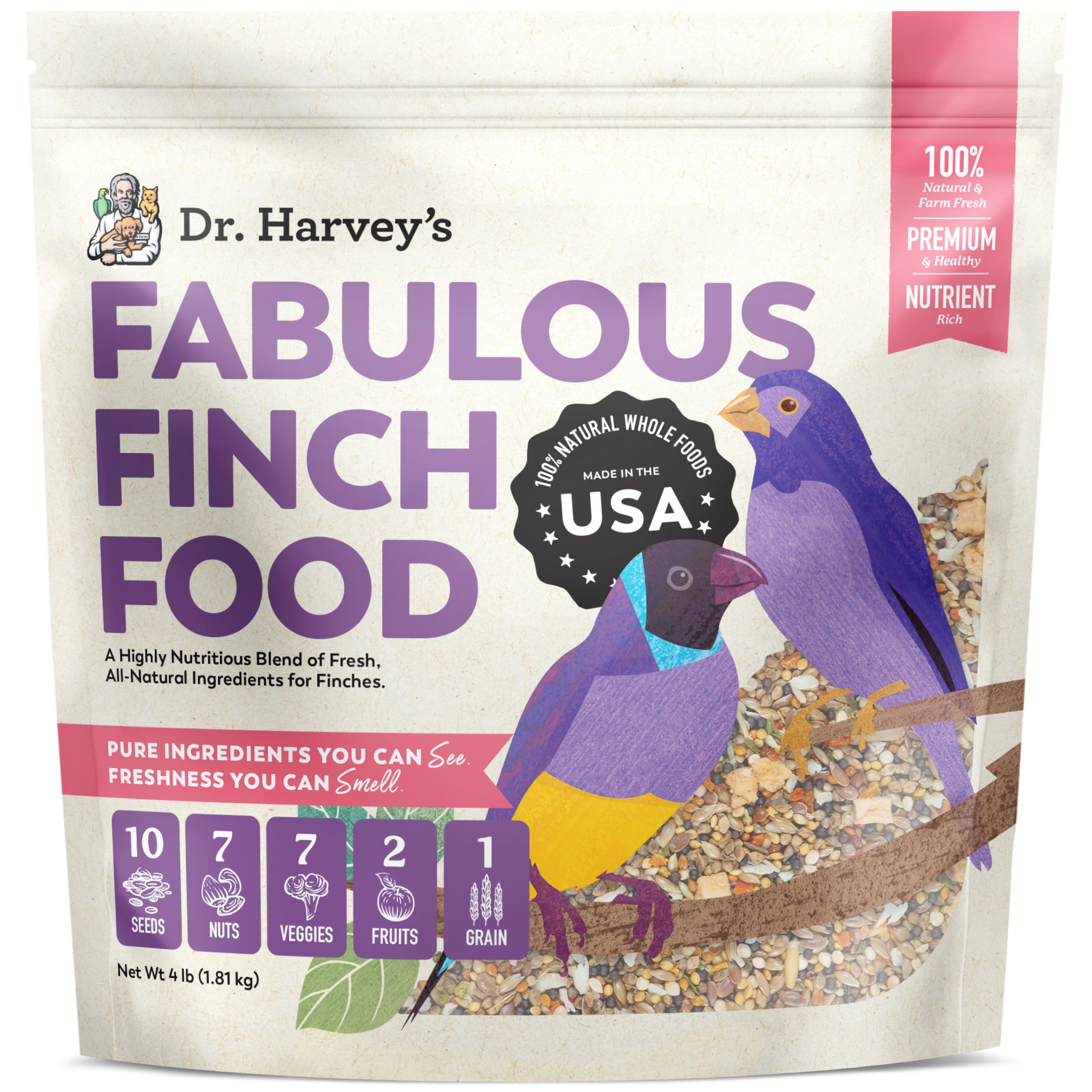 Dr. Harveys Fabulous Finch Food for Outside Feeder and Indoor Birds- Premium Bird Feed with Seeds, Nuts, Fruits, Vegetables for 