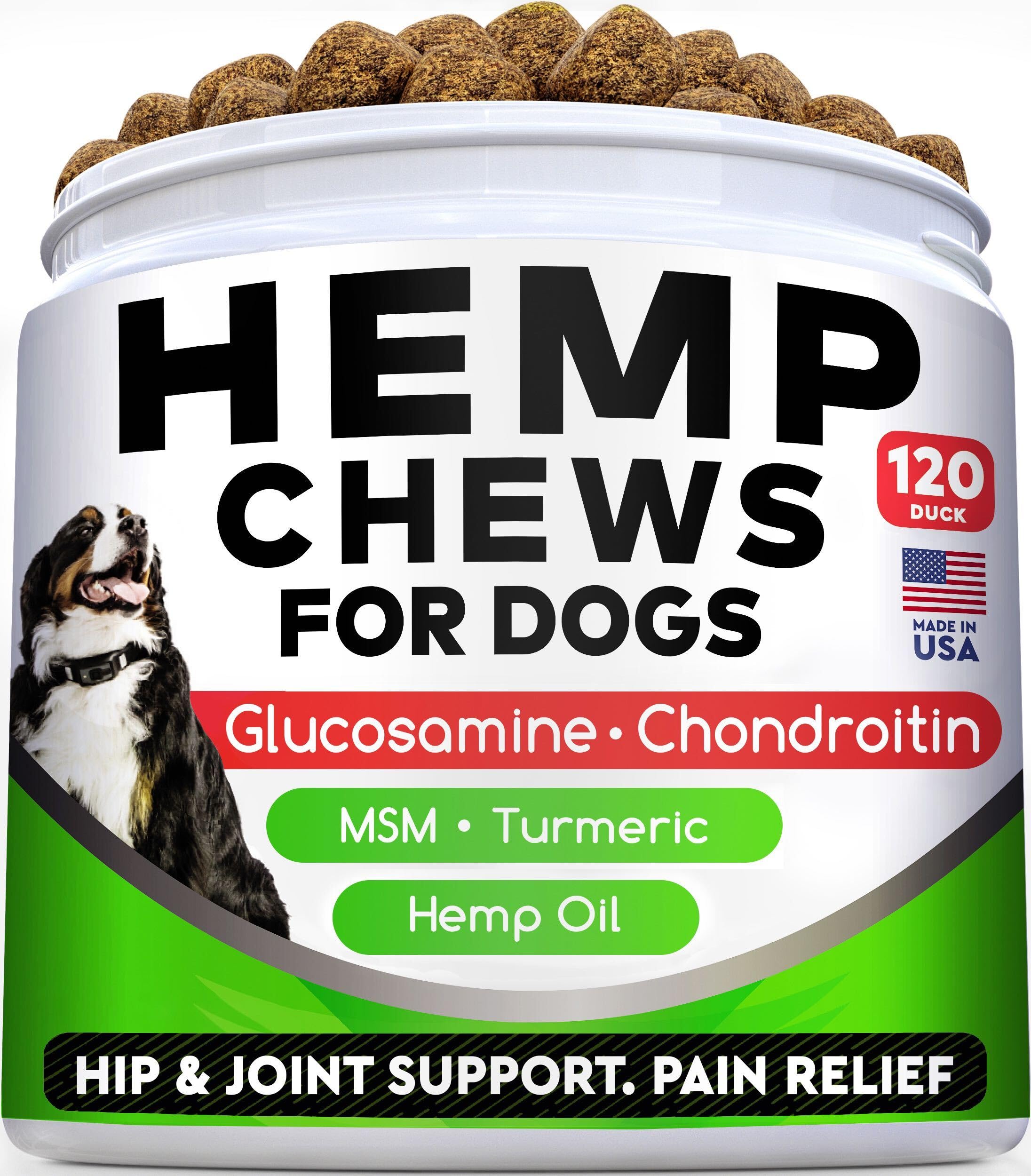 Hemp Chews for Dogs - Glucosamine Chondroitin for Dogs Joint Pain Relief with Hemp Oil, Hip & Joint Supplement Dogs, MSM Turmeri