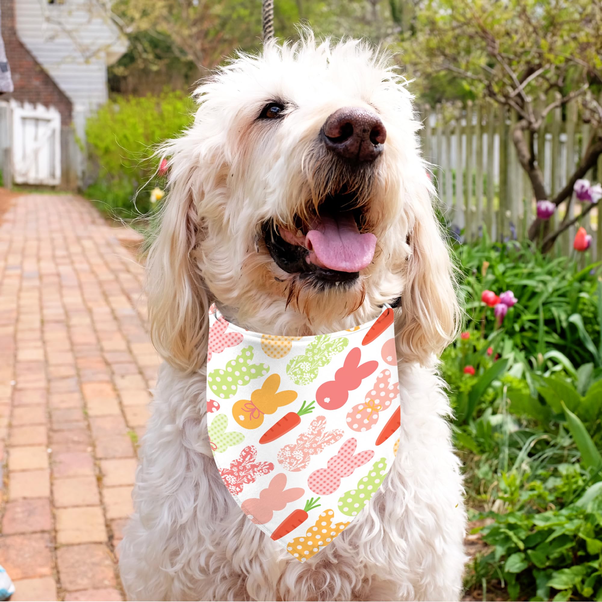 Easter Dog Bandanas 2 Pack, Bunnies Carrots Dog Scarfs For Boy And Girl, Daisy Pet Scarves For Pe.Ps Bandanas For Small Medium L