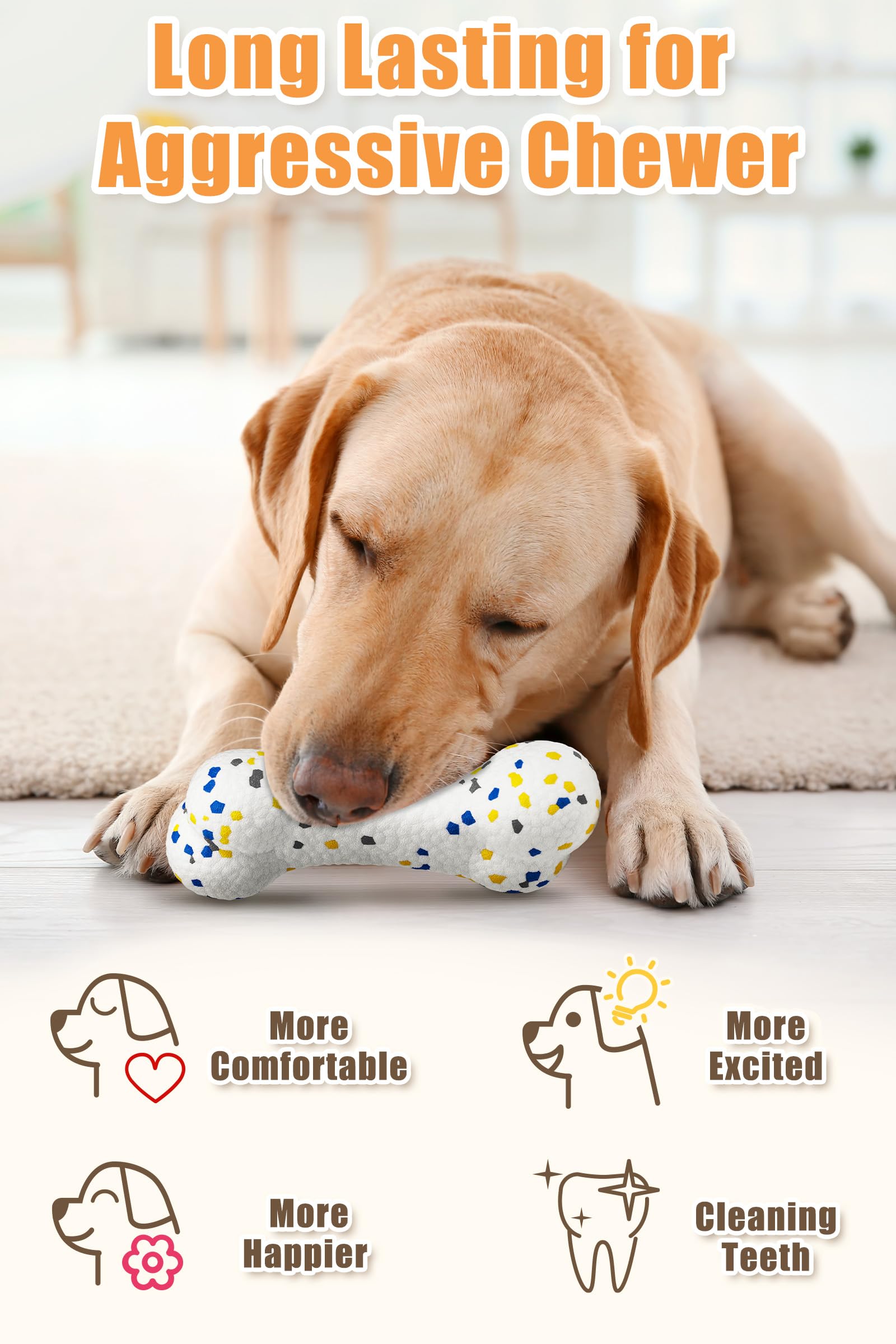 Moonorange 7.28'' Indestructible Large Bone Balls For Aggressive Chewers Durable Stick Bouncy Interactive Chew Toy For Dogs Fetc