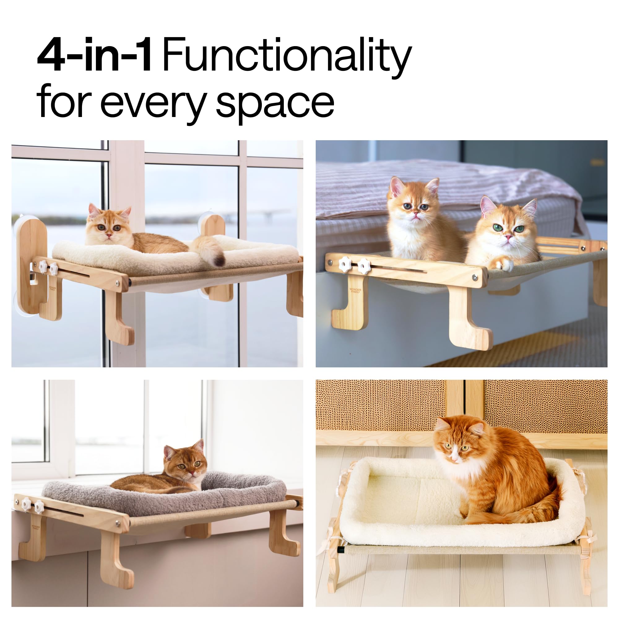 Foldable Cat Window Perch For Cats Inside - 4-In-1 Cat Bed For Shelf, Windowsill, Wall, Floor - Pet Hammock Sill Extender - 1 Pe