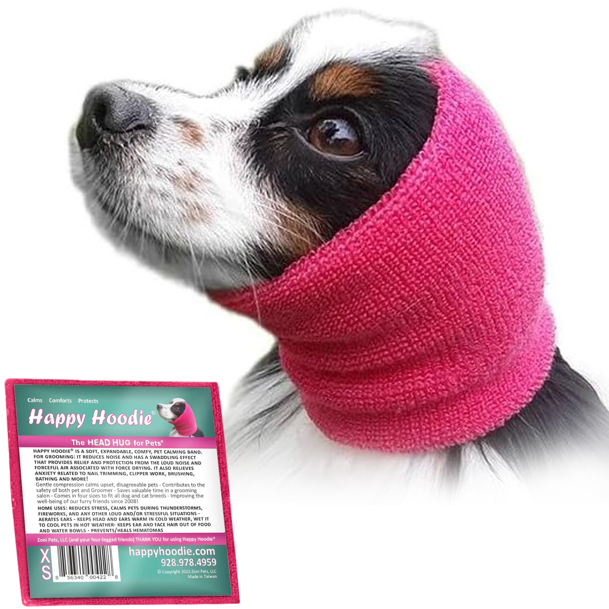 Happy Hoodie The Original Dog & Cat Calming Band, Anxiety Relief/Noise Protection-Grooming-Thunder-Fireworks (Xs, Pink)