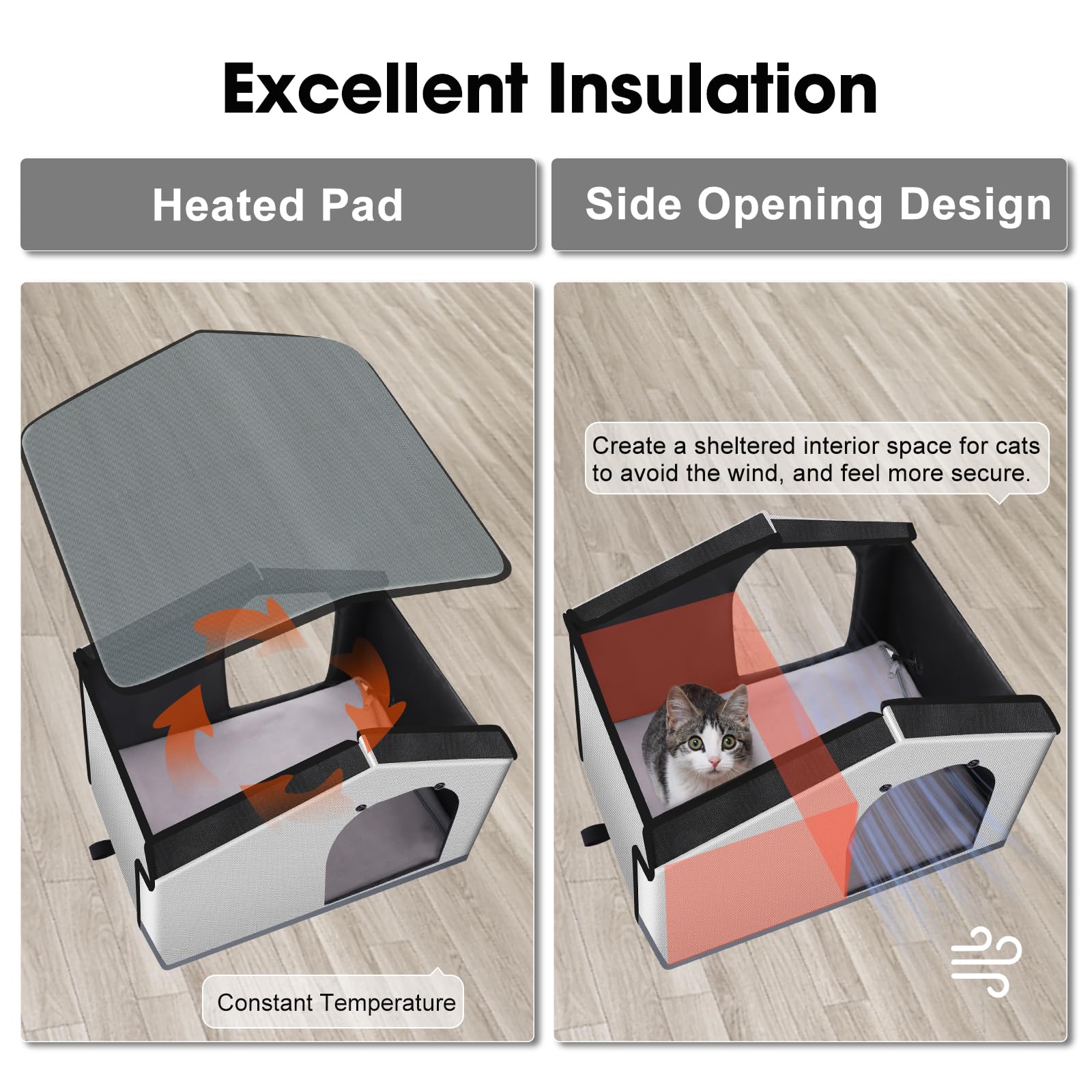 SHU UFANRO Heated Cat House - Weatherproof Indoor/Outdoor Shelter for Cats & Small Dogs, Grey, 20"x17"x16", Model PTPM007-GY