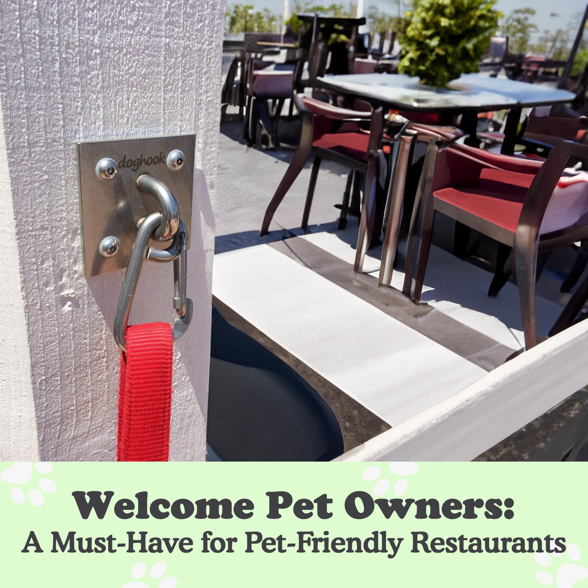 Canine Hitch- Secure Dog Leash Parking Wall Large Hook With Clip 6 Pack - Tie Out Stainless Steel & Abs Mounting Plate For Stren