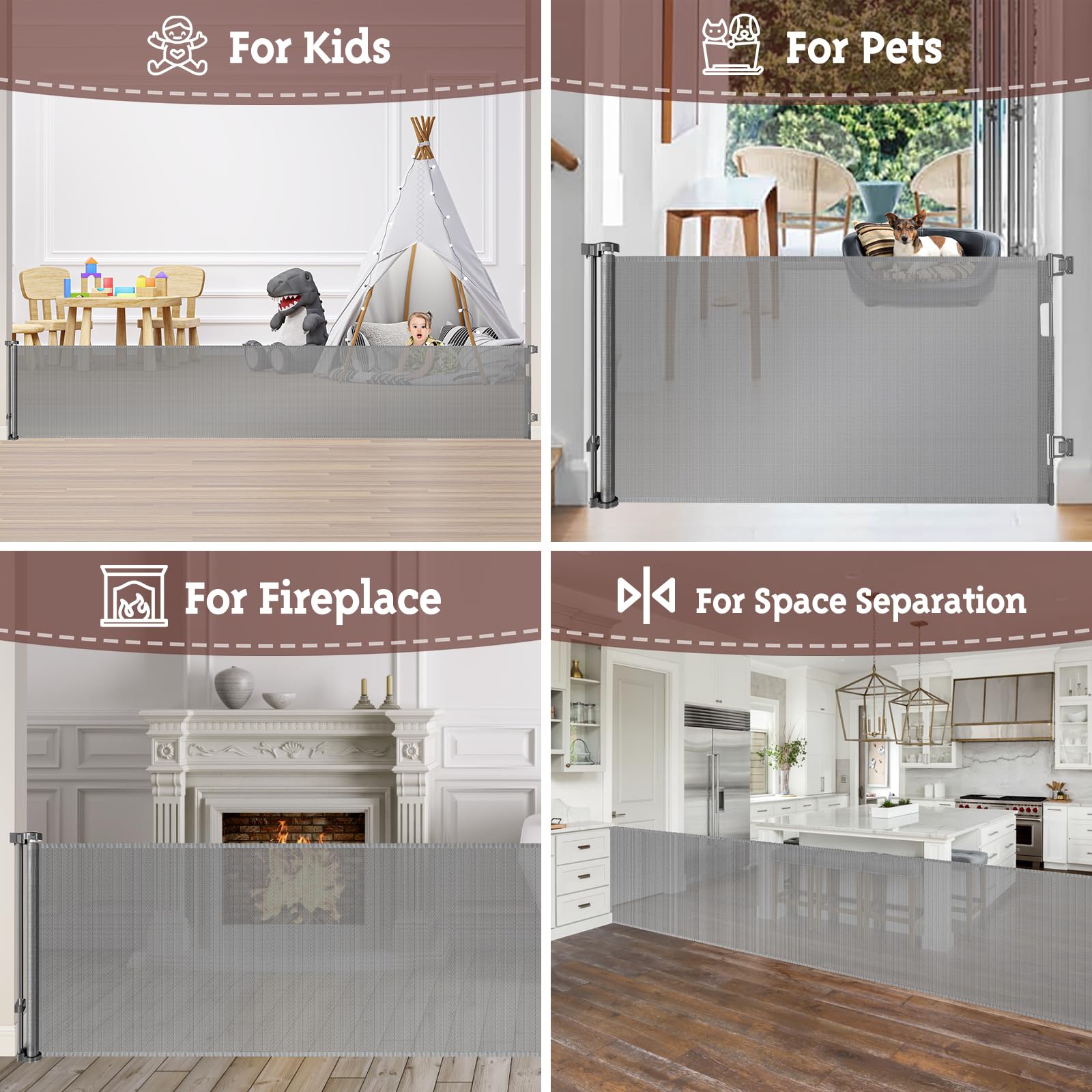 160 Inch Retractable Baby Gates for Extra Wide Openings Retractable Dog Gate Indoor Outdoor Retractable Gate Extra Long Baby Gat