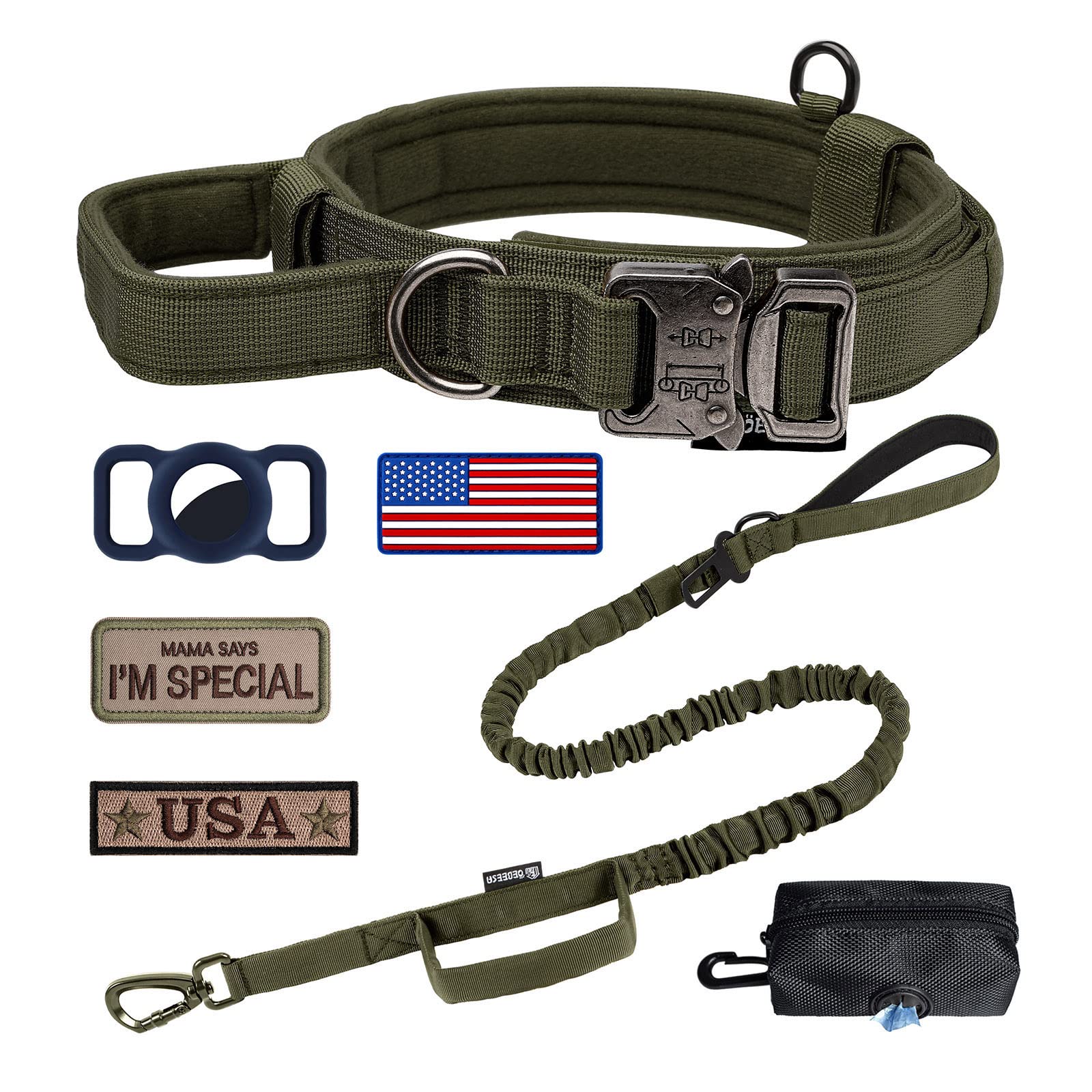 OEBEESA Dog Collar and Leash Set:-Adjustable Nylon Dog Collar with Handle Shock Absorbing Retractable Strong Dog Leash for Mediu