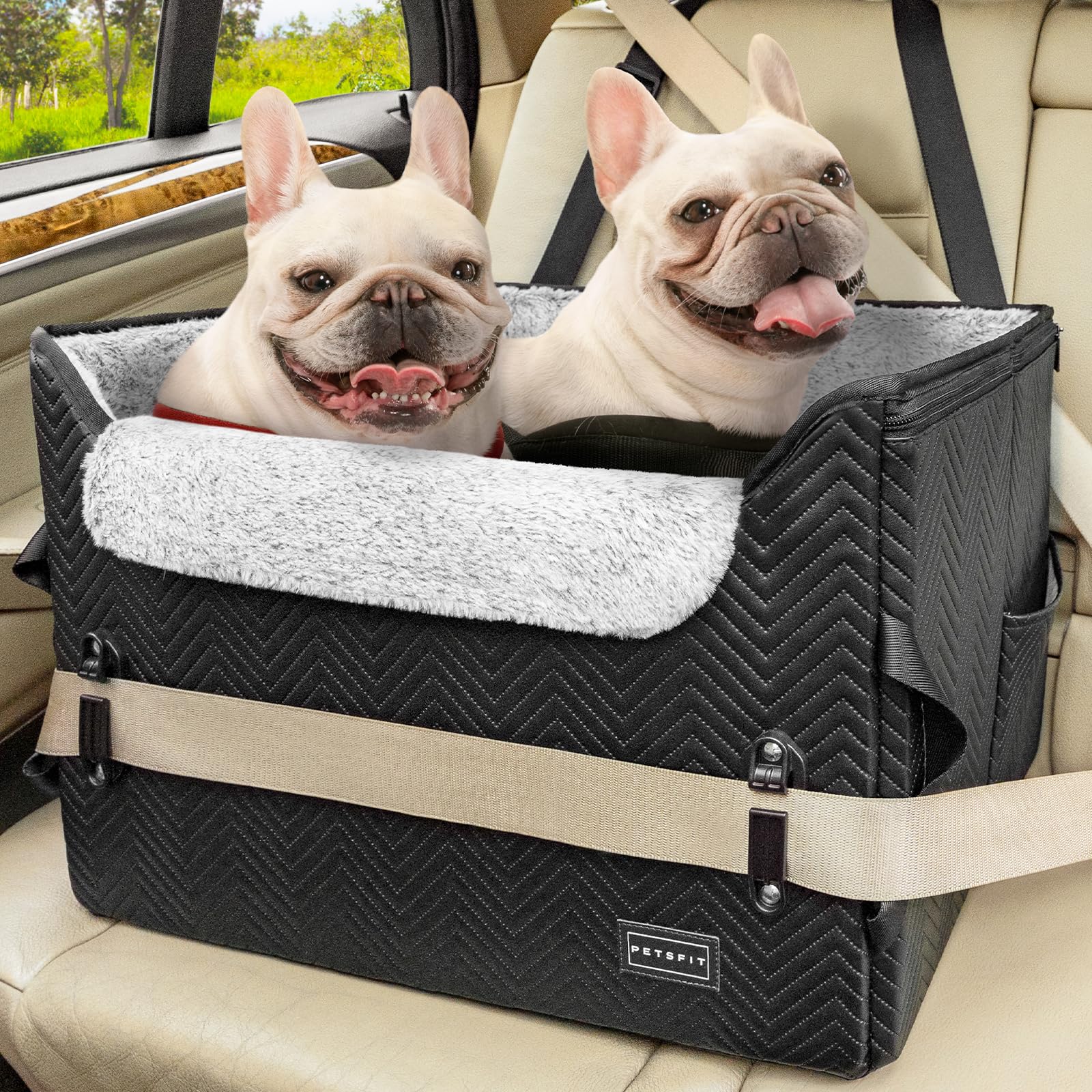 Petsfit Dog Car Seat Medium Sized Dog, Waterproof Pu Leather Dog Seat For Car With Patent Safe Buckles, 2 Clip-On Safety Leashes