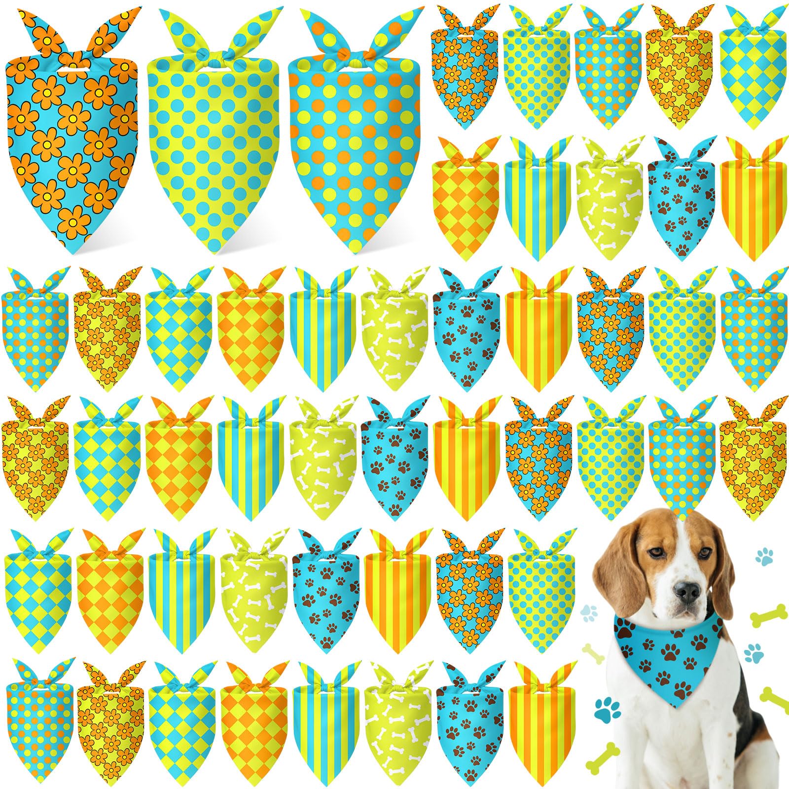 Weewooday 50 Pcs Spring Dog Bandanas Bulk with Daisy, Flower, Floral Soft Bibs Adjustable Triangle Pet Scarf Bowtie for Small Me