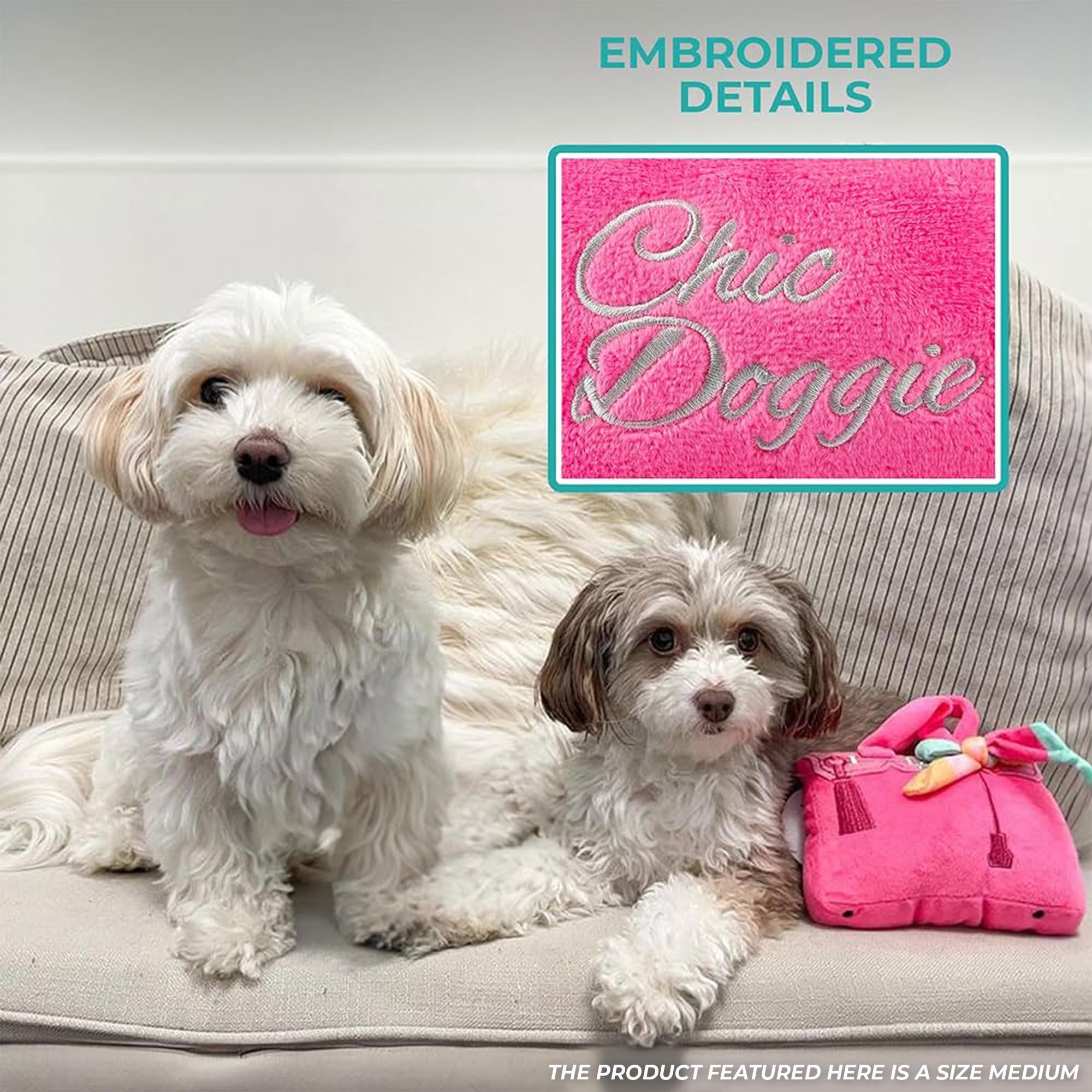 Haute Diggity Dog Barkin Bag with Scarf, Plush Designer Dog Toys with Interactive Squeaker, Stimulating Pet Enrichment, Machine-