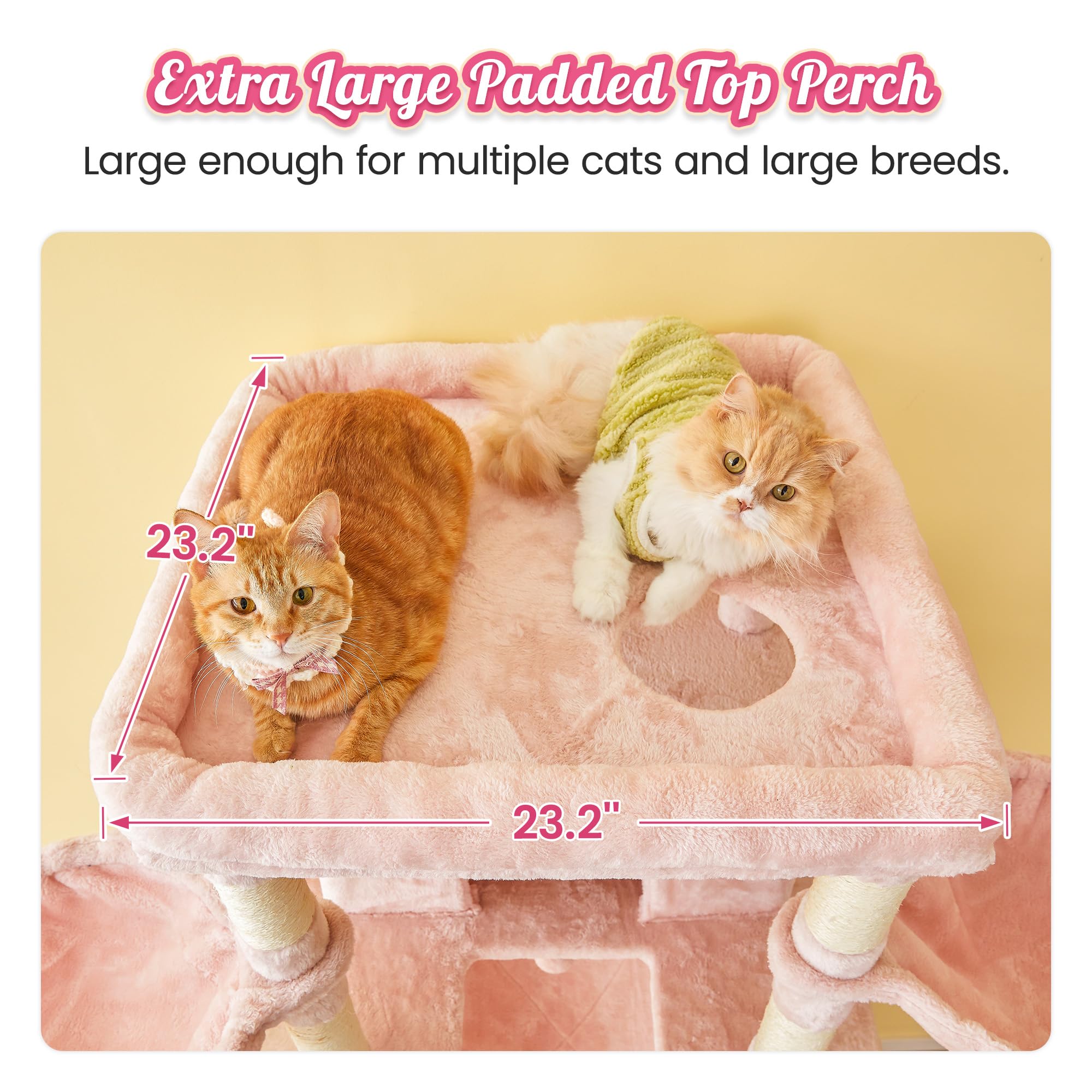 Mwpo Pink Extra Large Cat Tree, 77.6-Inch Tall Cat Tower For Indoor Cats With 2 Condos, Multi-Level Cat Stand For Large Cats, 3