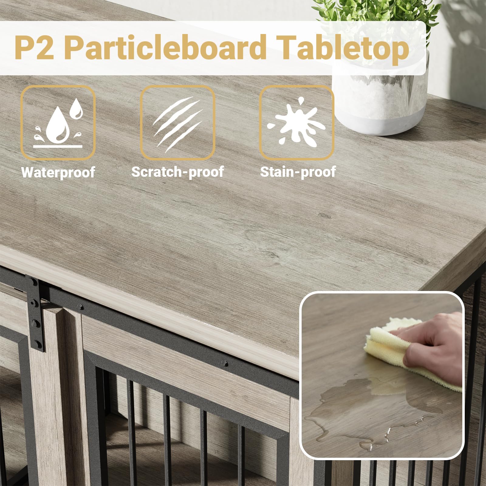 Rovibek 61 Double Dog Crate Furniture for 2 Dogs, Large Double Dog Kennel Furniture TV Stand, Furniture Style Dog Crates End Tab