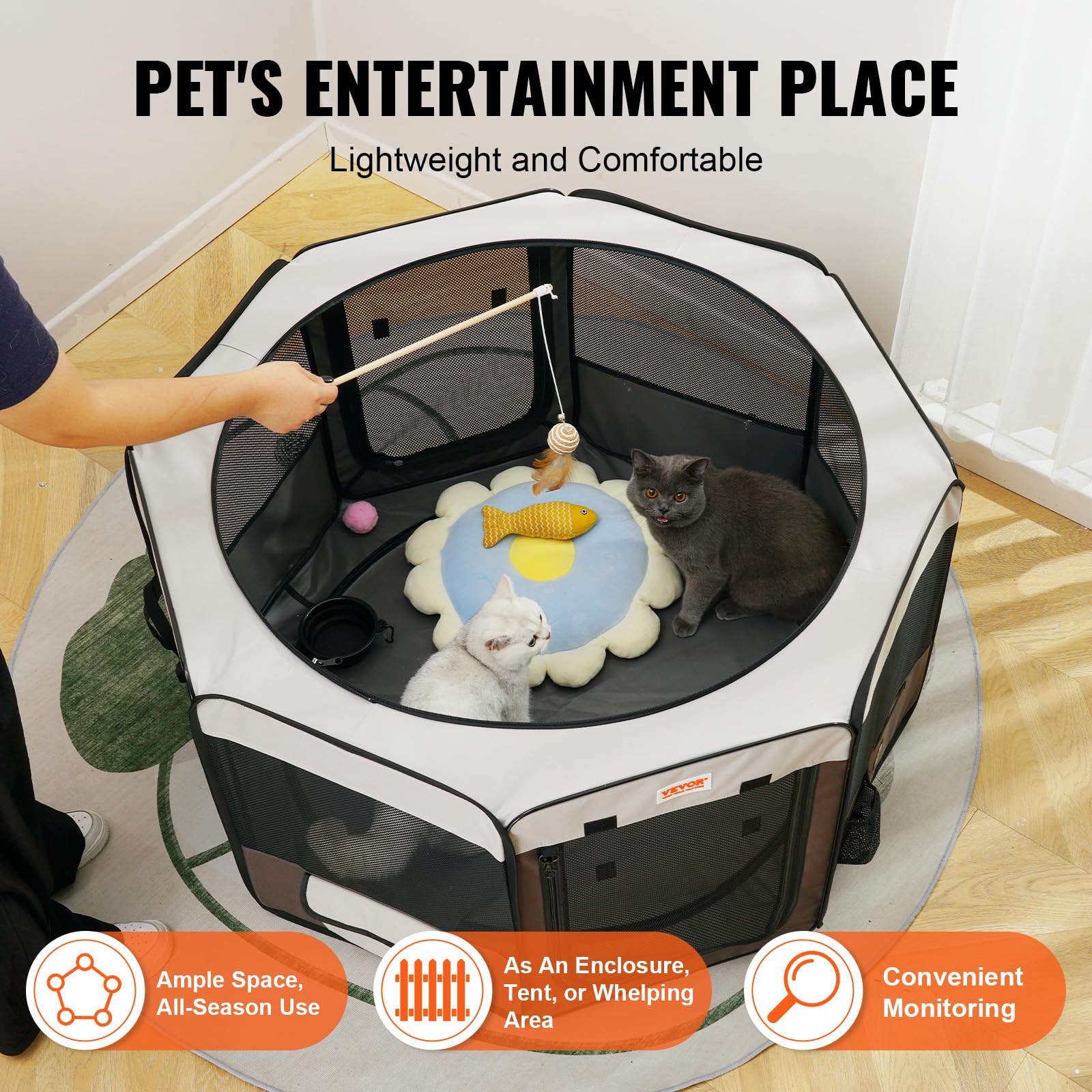 VEVOR Foldable Pet Playpen, 46 inch Portable Dog Playpen, Crate Kennel for Puppy, Dog, Cat, Premium Waterproof 600D Oxford Cloth