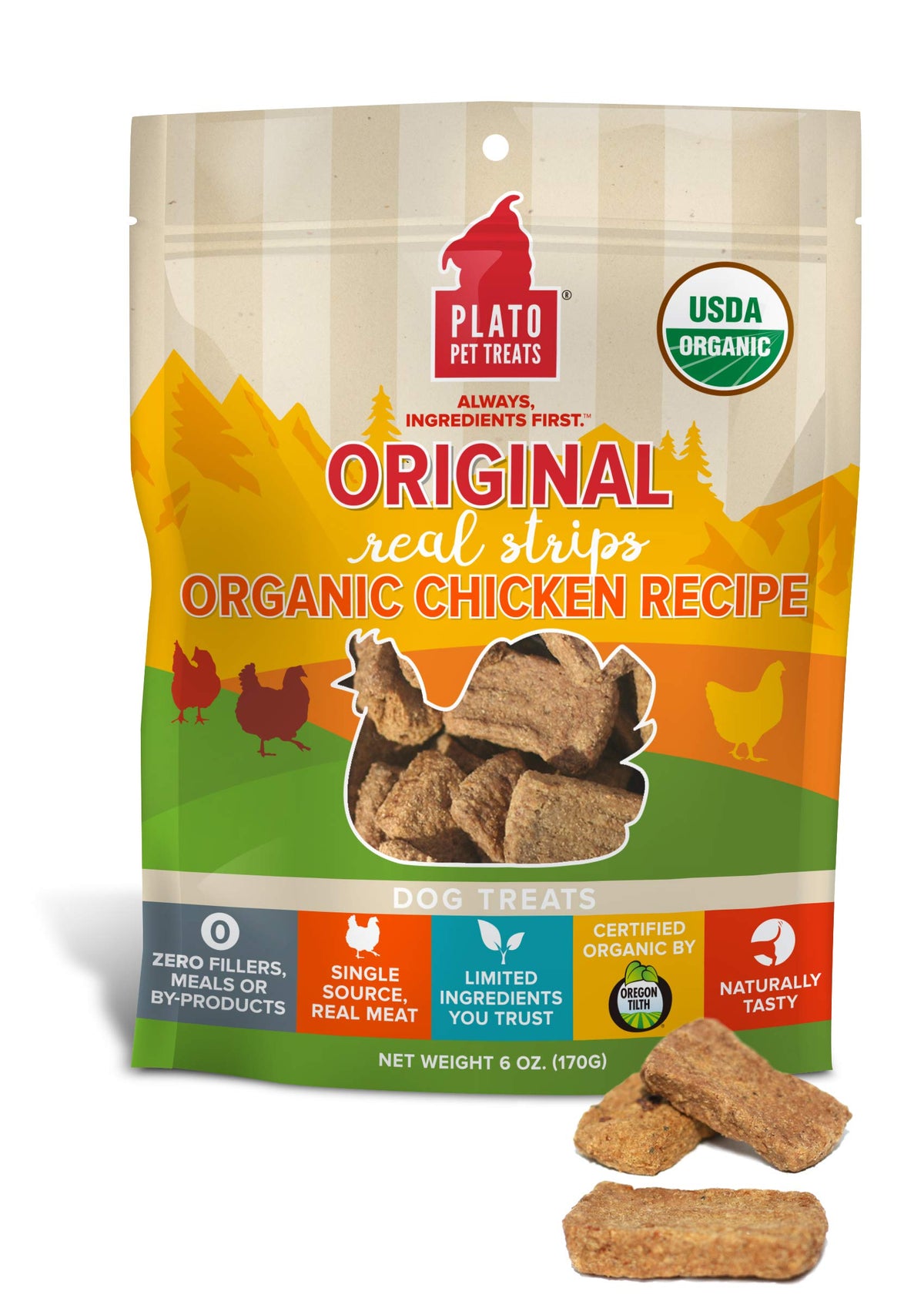 Plato Original Real Strips Organic Chicken 6Oz, Brown