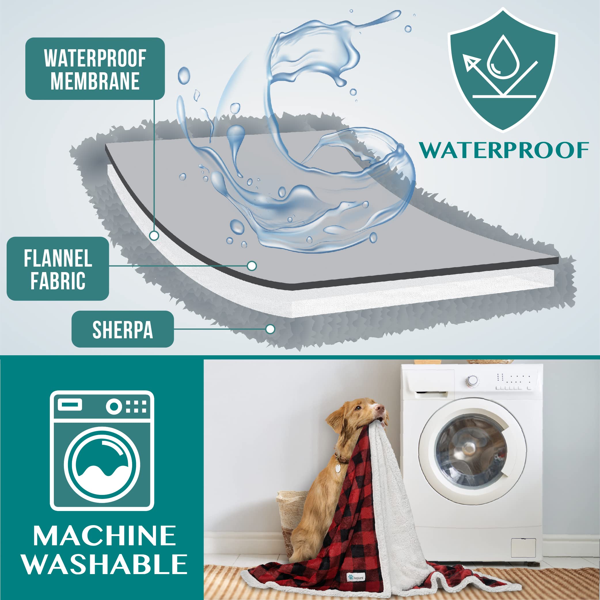 Petami Waterproofdog Blanket For Bed, Xl Dog Pet Blanket Couch Cover Protection, Sherpa Fleece Leakproof Bed Blanket For Crate K