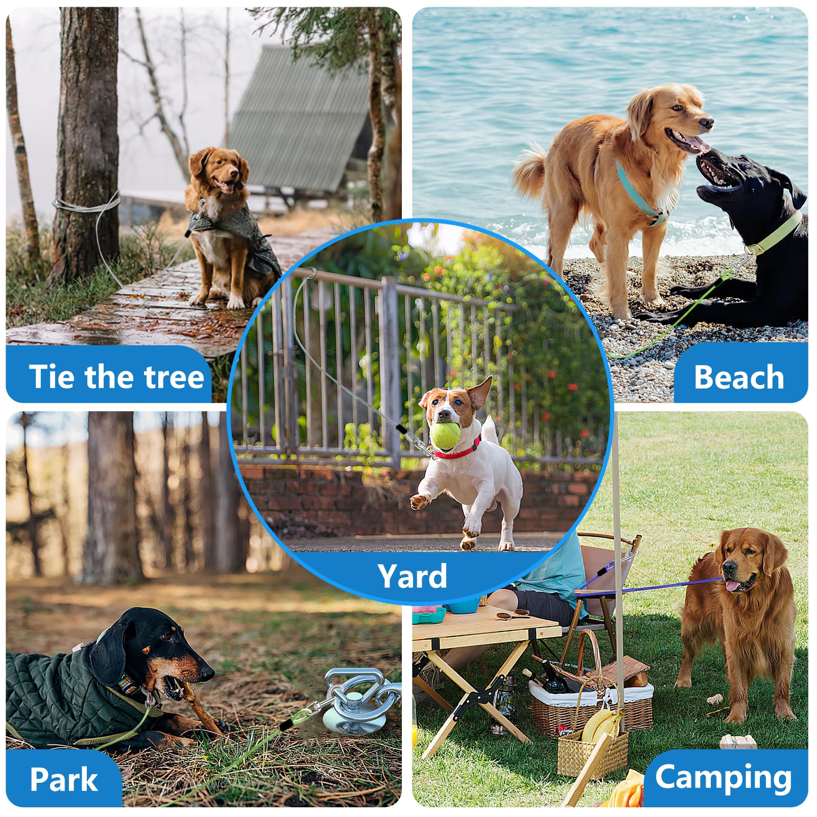 40, Dog Tie Out Cable, Dog Leash Heavy Duty Tie Out Cable For Large Dogs Up To 125Lbs Pull Force, Dogs Runner For Yard Outdoor A