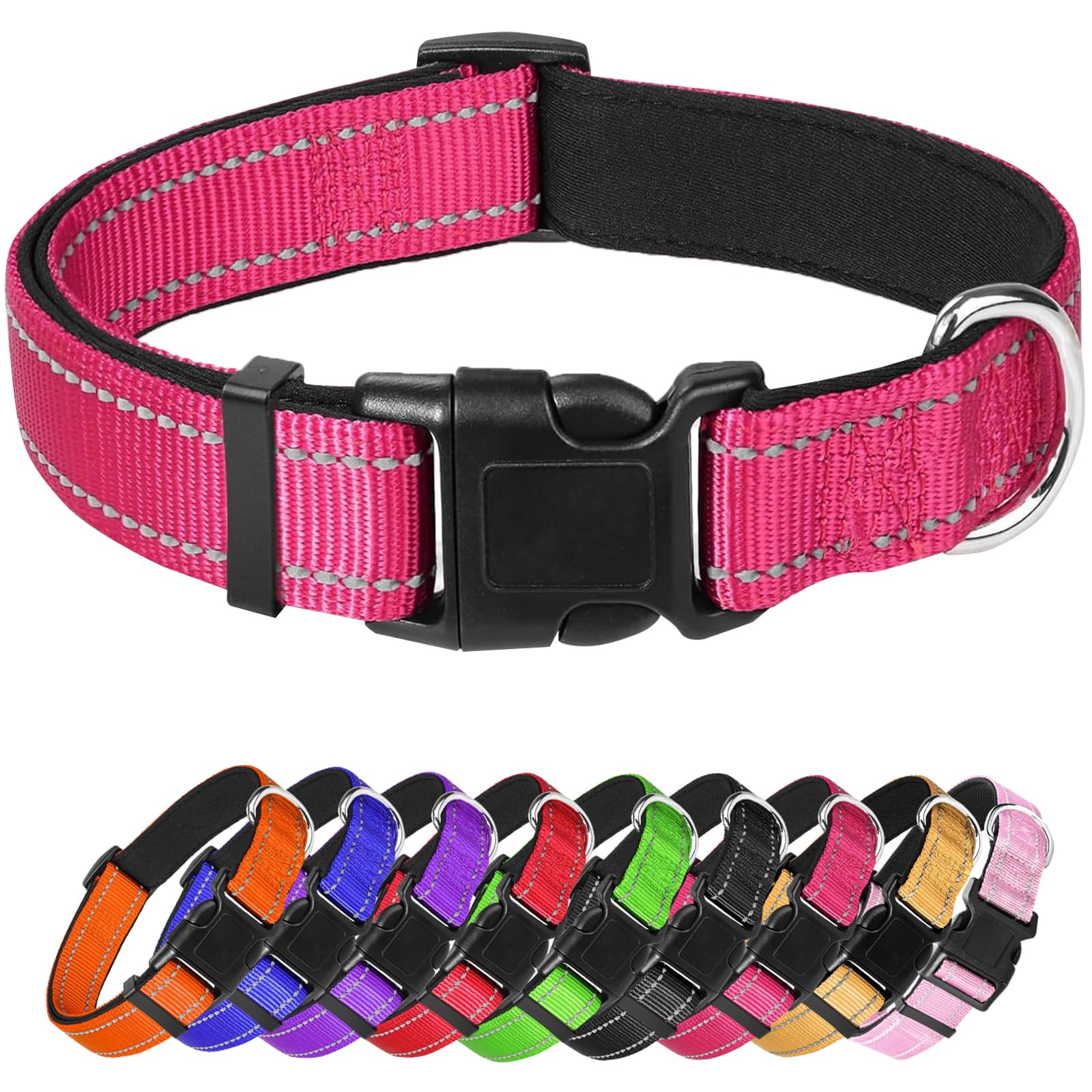 Pink Dog Collar, Reflective Pet Collar with Buckle Adjustable Safety Nylon Collars for Small Medium Large Dogs, Hot Pink, XS