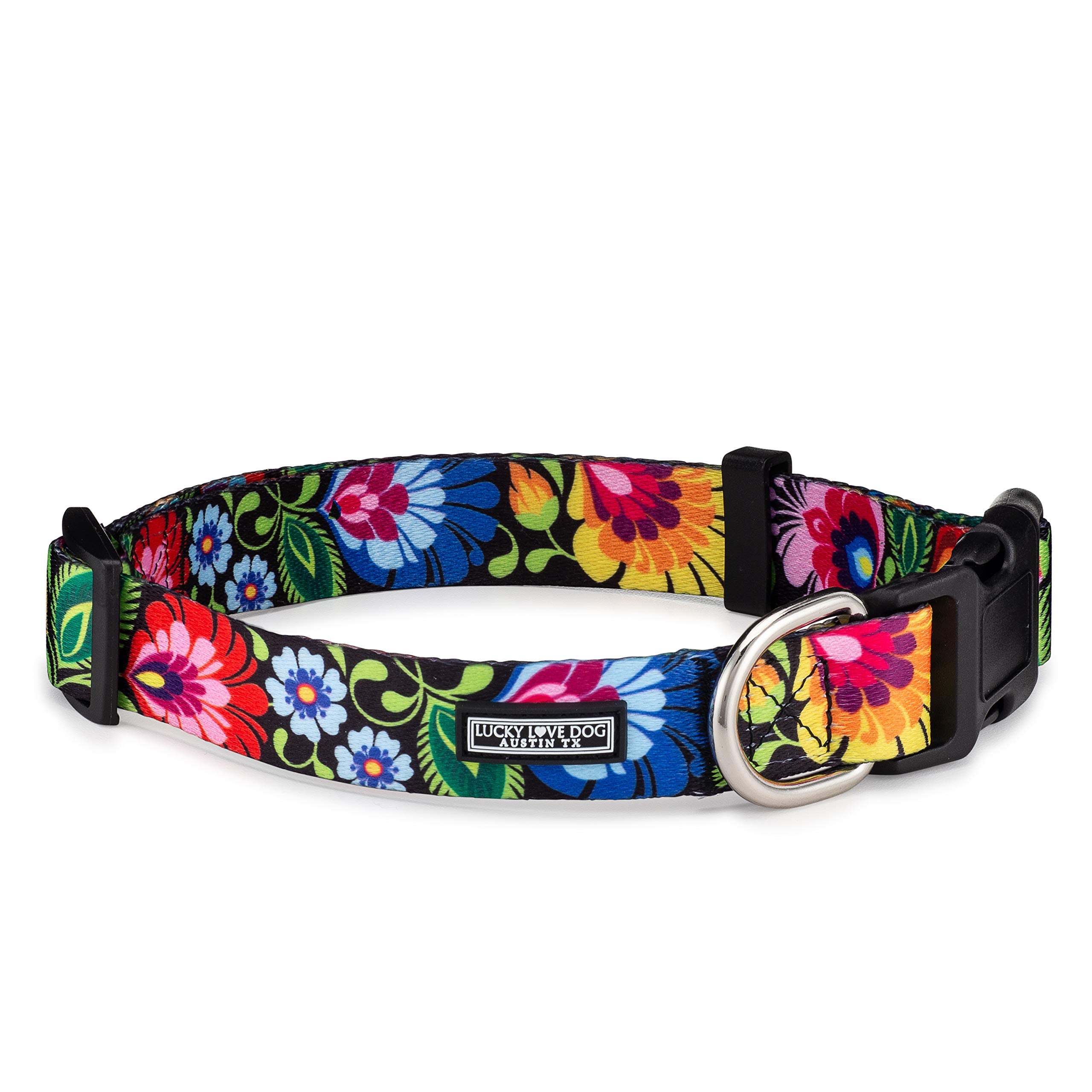 Lucky Love Dog Collars, Vivid Floral Dog Collar, Cute Dog Collar For Large Female Dogs, Blackbird, Large