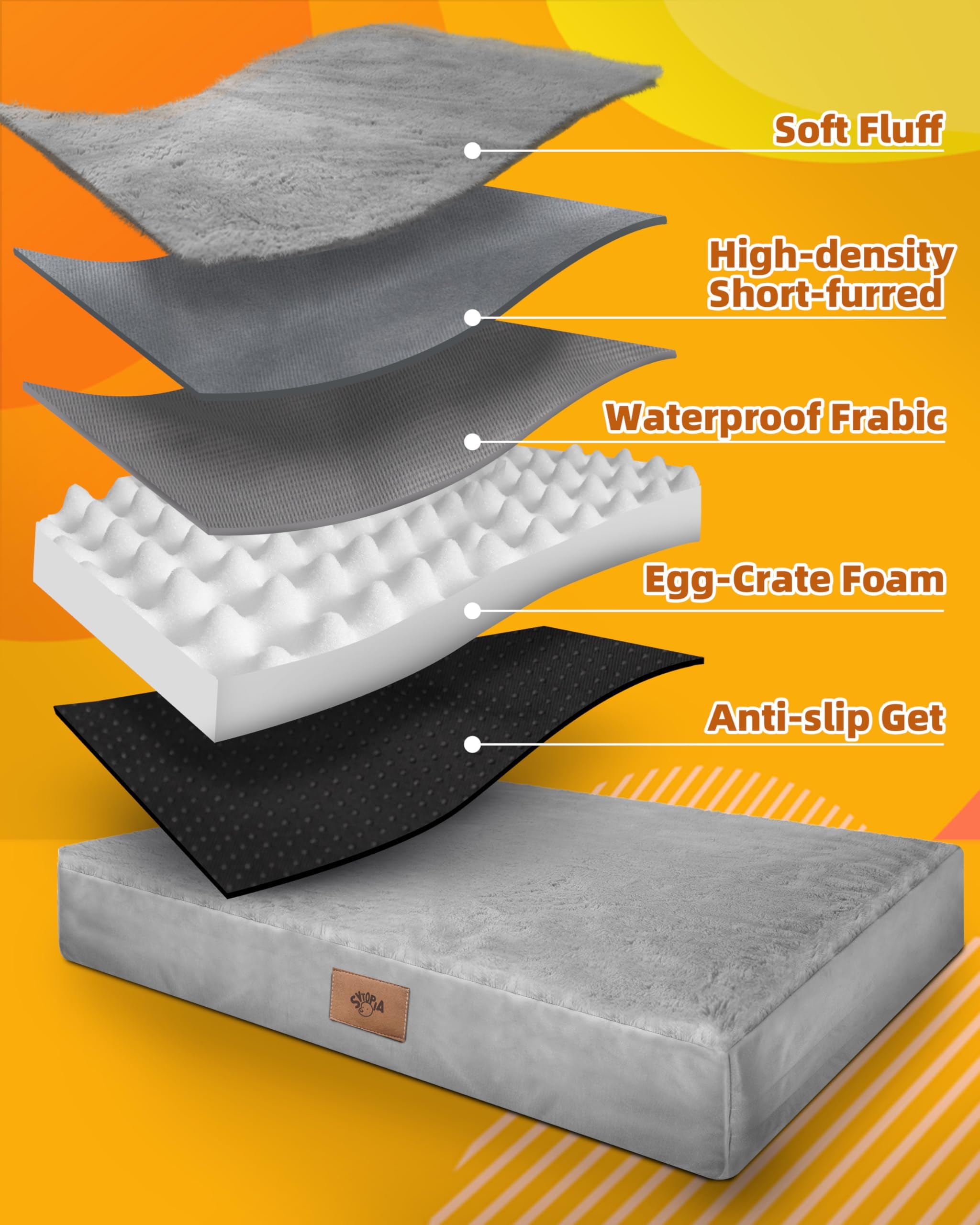 Sytopia Chew Proof Dog Beds For Large Dogs Orthopedic, 42 Inch Indestructible Dog Beds Pet Crate Pad, Washable Removable Cover A