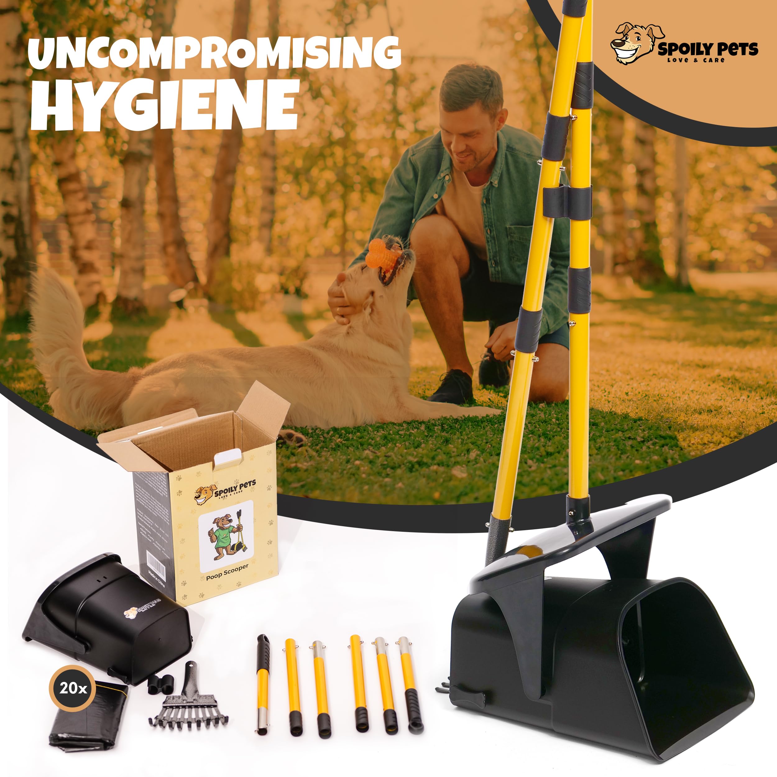 Dog Pooper Scooper With Bag Attachment - Metal Pooper Scooper Heavy Duty - Easy Cleanup, Ergonomic Design - Dog Poop Picker Uppe